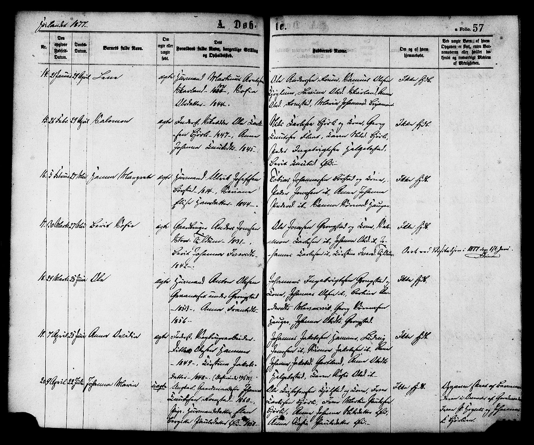 Ministerialprotokoller, klokkerbøker og fødselsregistre - Nord-Trøndelag, AV/SAT-A-1458/758/L0516: Parish register (official) no. 758A03 /2, 1869-1879, p. 57