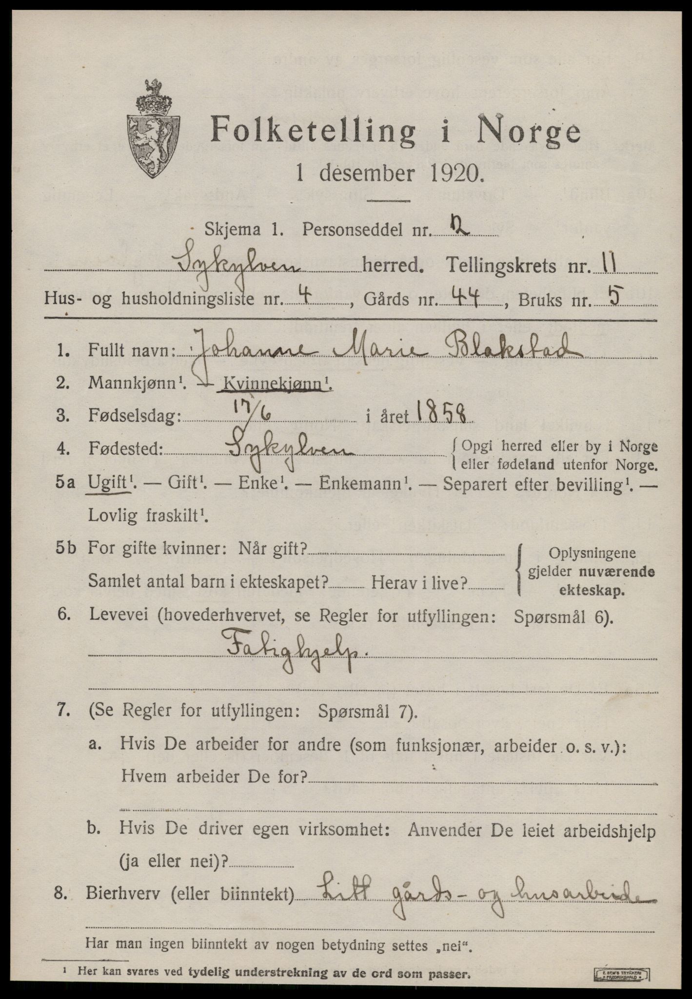 SAT, 1920 census for Sykkylven, 1920, p. 5441