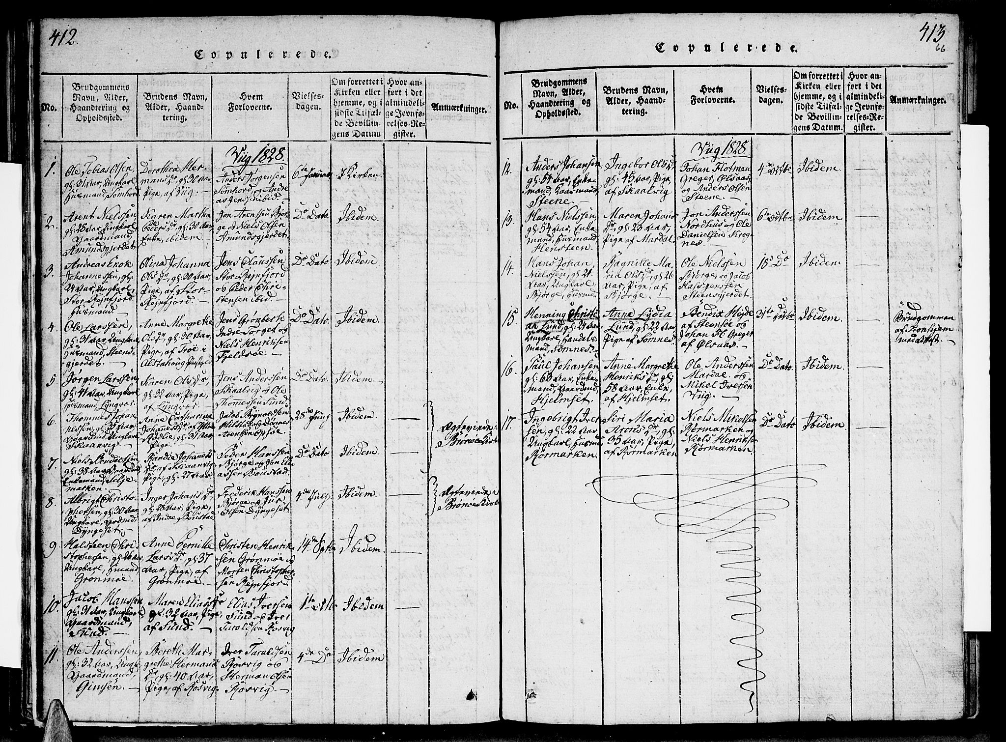 Ministerialprotokoller, klokkerbøker og fødselsregistre - Nordland, SAT/A-1459/812/L0175: Parish register (official) no. 812A04, 1820-1833, p. 412-413