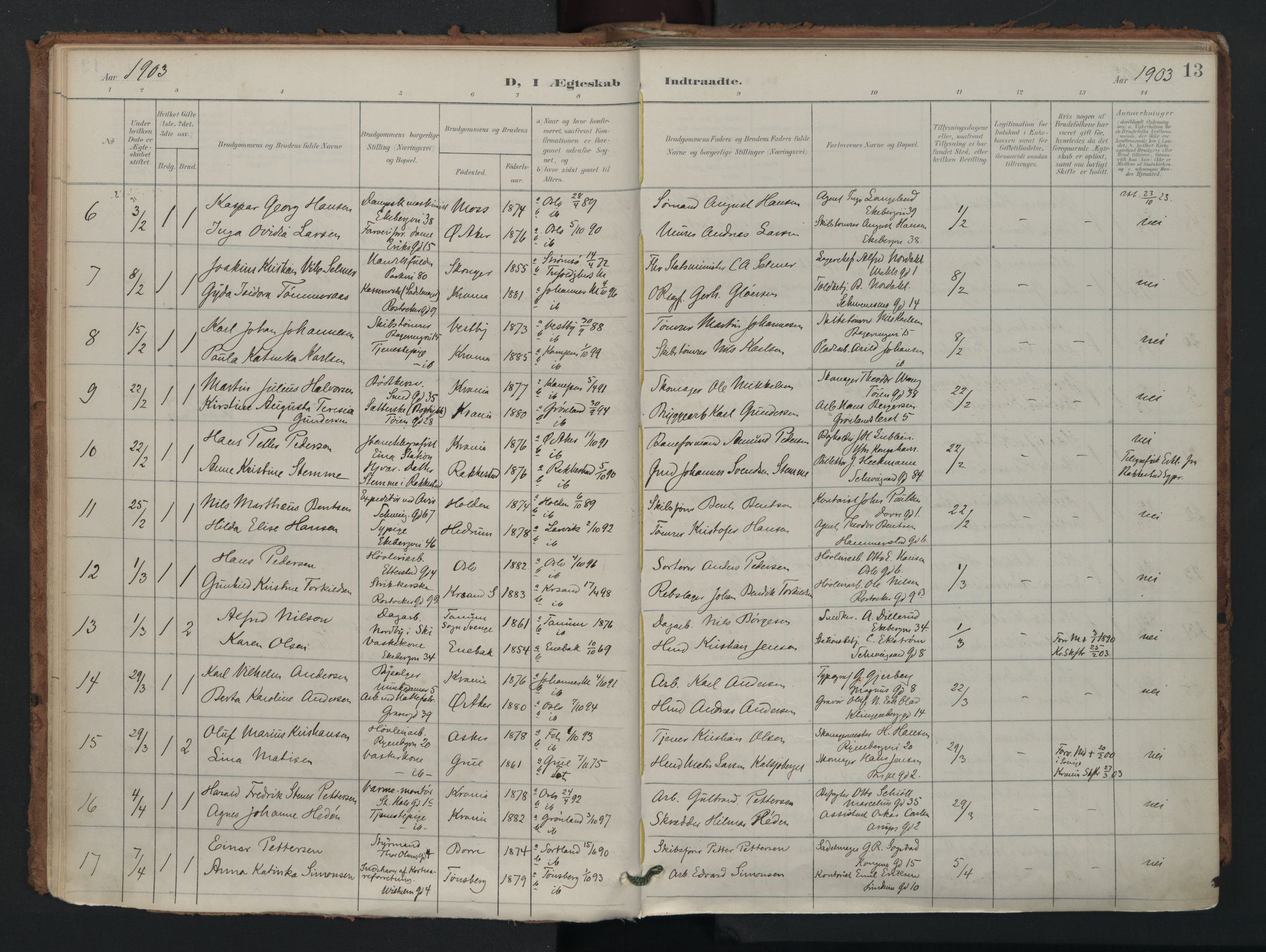 Gamlebyen prestekontor Kirkebøker, AV/SAO-A-10884/F/Fa/L0011: Parish register (official) no. 11, 1901-1939, p. 13