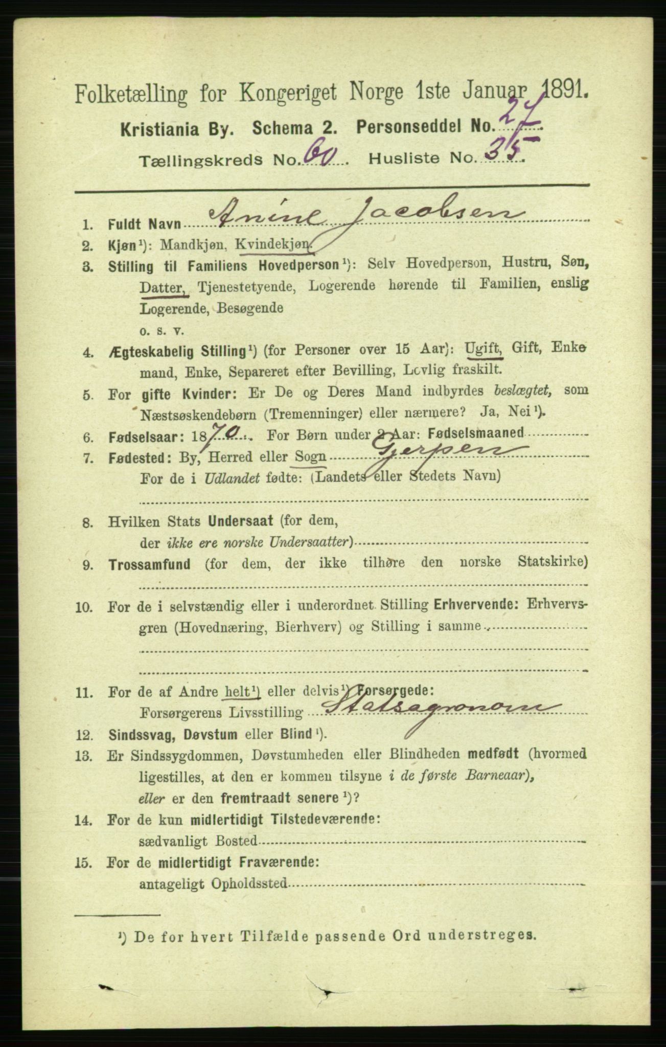 RA, 1891 census for 0301 Kristiania, 1891, p. 32306