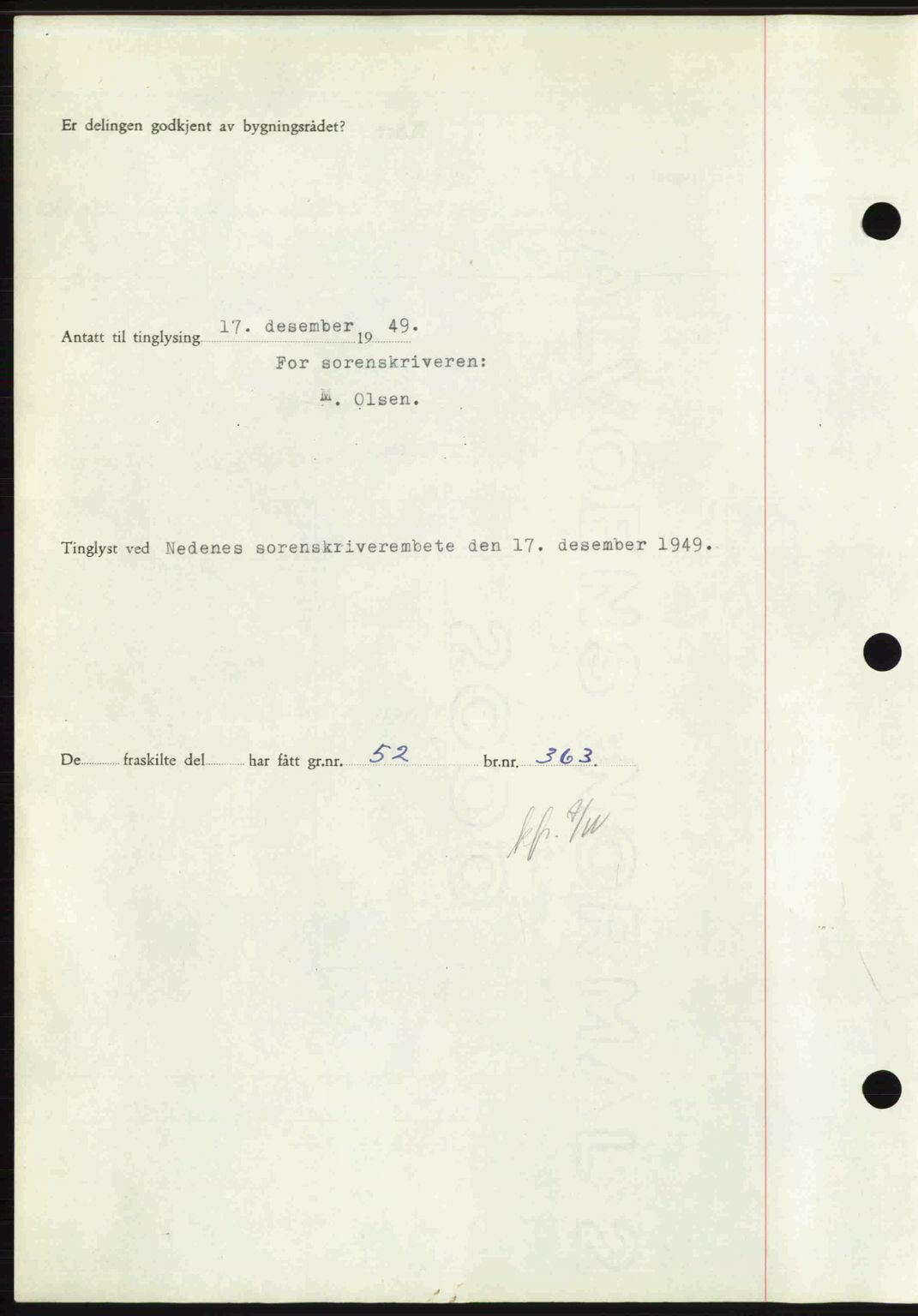 Nedenes sorenskriveri, AV/SAK-1221-0006/G/Gb/Gba/L0062: Mortgage book no. A14, 1949-1950, Diary no: : 2070/1949