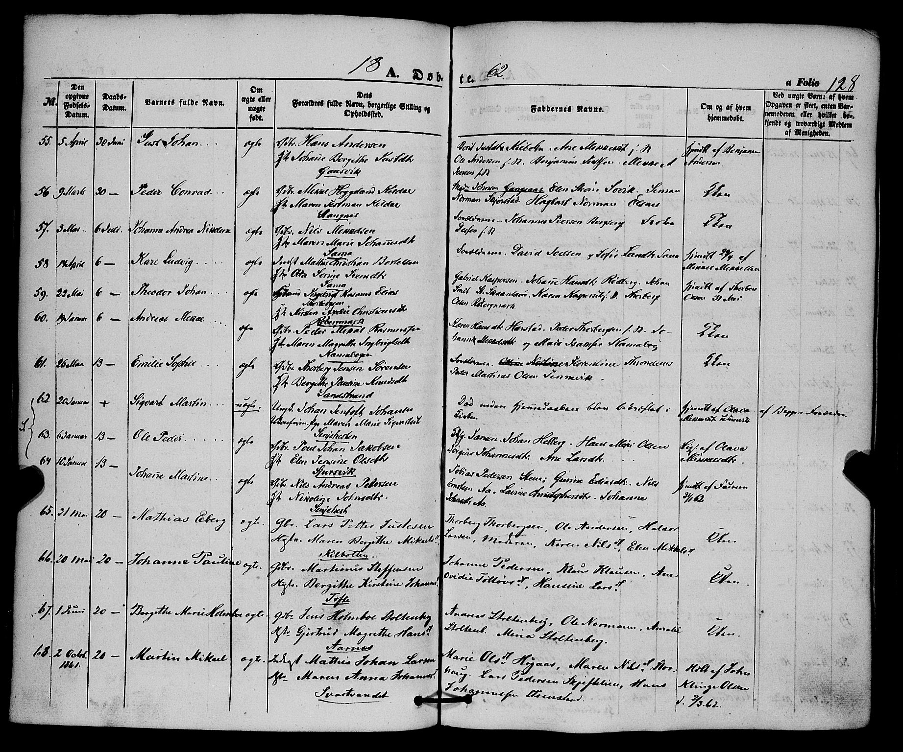 Trondenes sokneprestkontor, SATØ/S-1319/H/Ha/L0011kirke: Parish register (official) no. 11, 1853-1862, p. 128