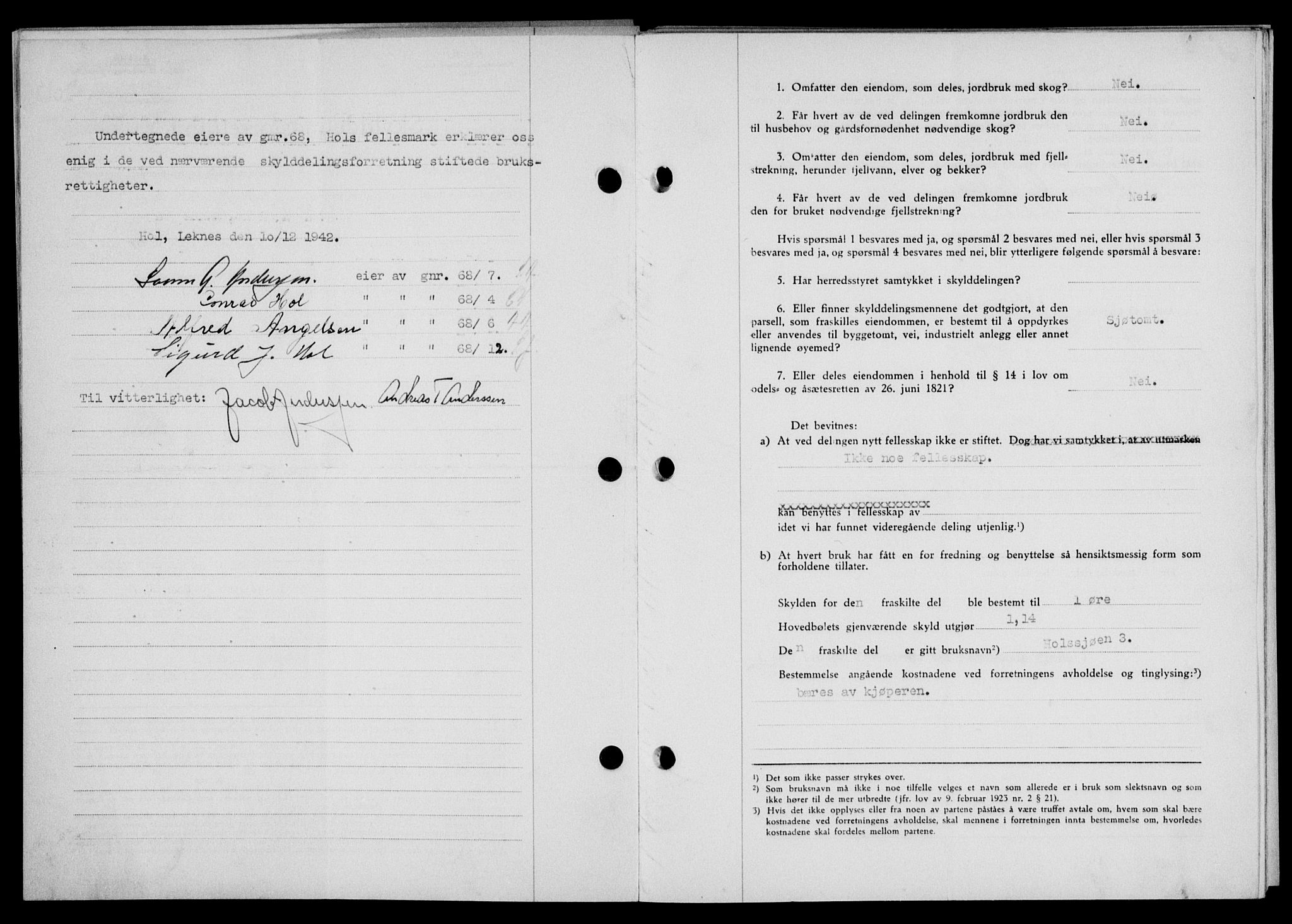 Lofoten sorenskriveri, AV/SAT-A-0017/1/2/2C/L0010a: Mortgage book no. 10a, 1942-1943, Diary no: : 2063/1942