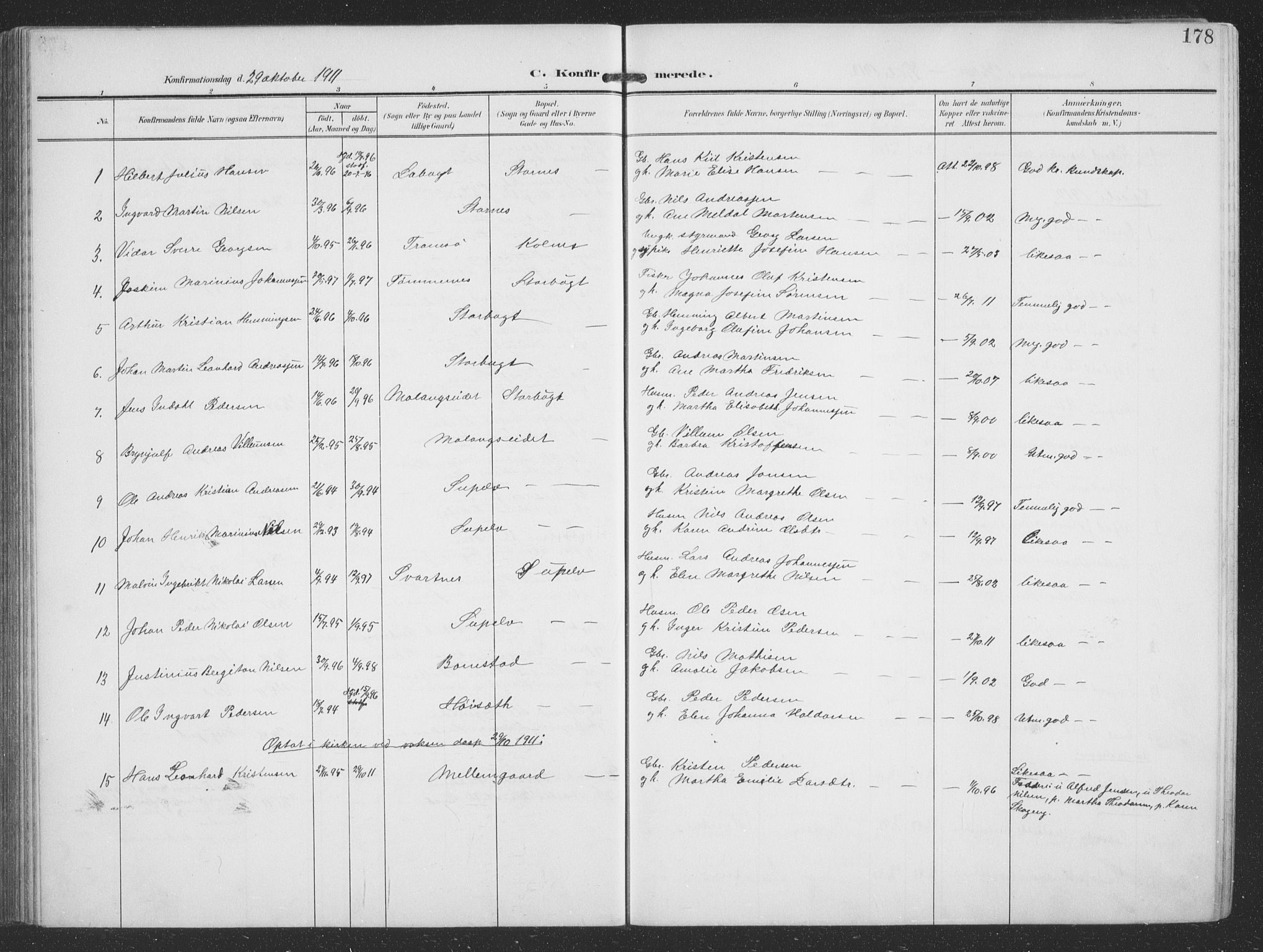 Balsfjord sokneprestembete, AV/SATØ-S-1303/G/Ga/L0009klokker: Parish register (copy) no. 9, 1906-1920, p. 178