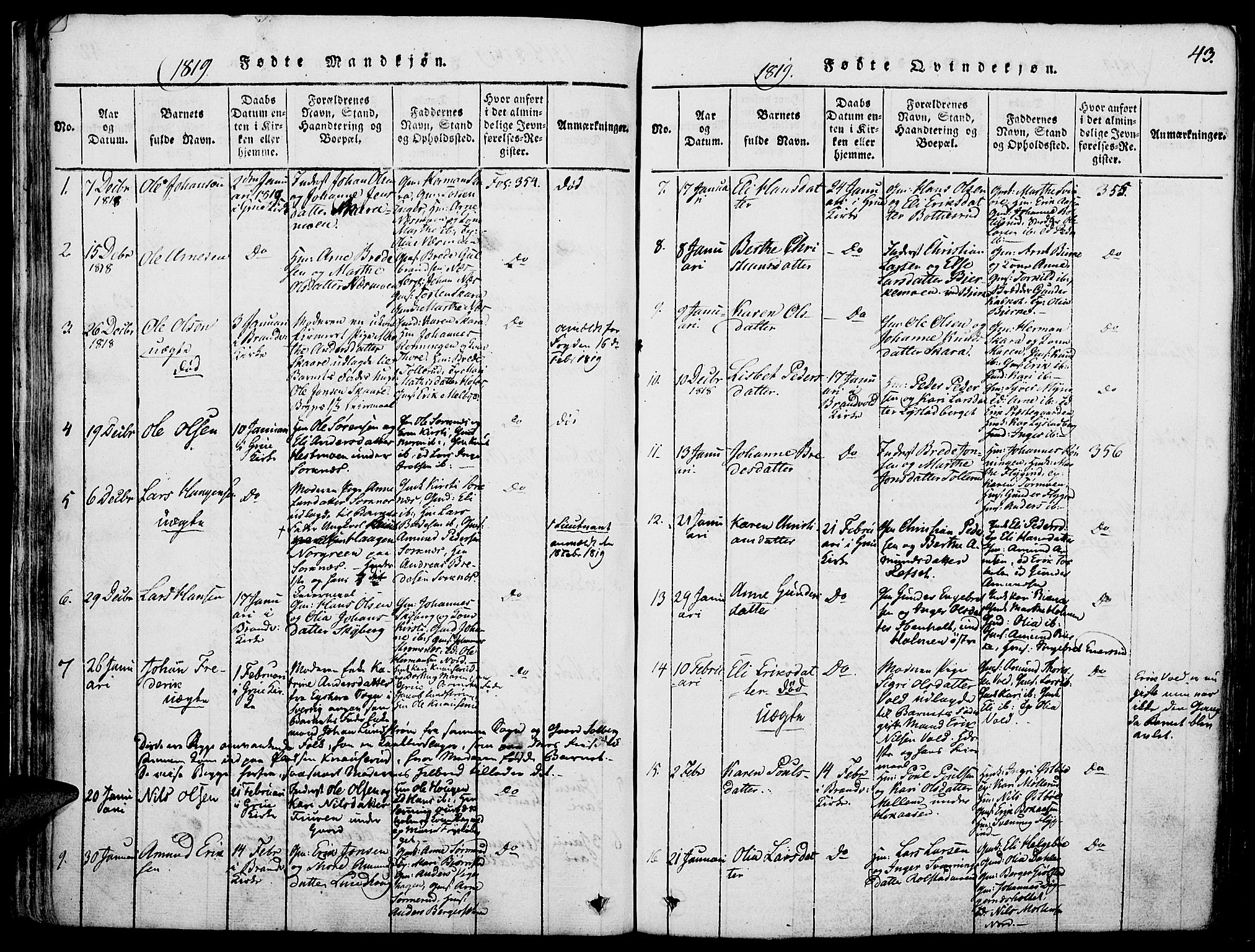 Grue prestekontor, AV/SAH-PREST-036/H/Ha/Haa/L0006: Parish register (official) no. 6, 1814-1830, p. 43