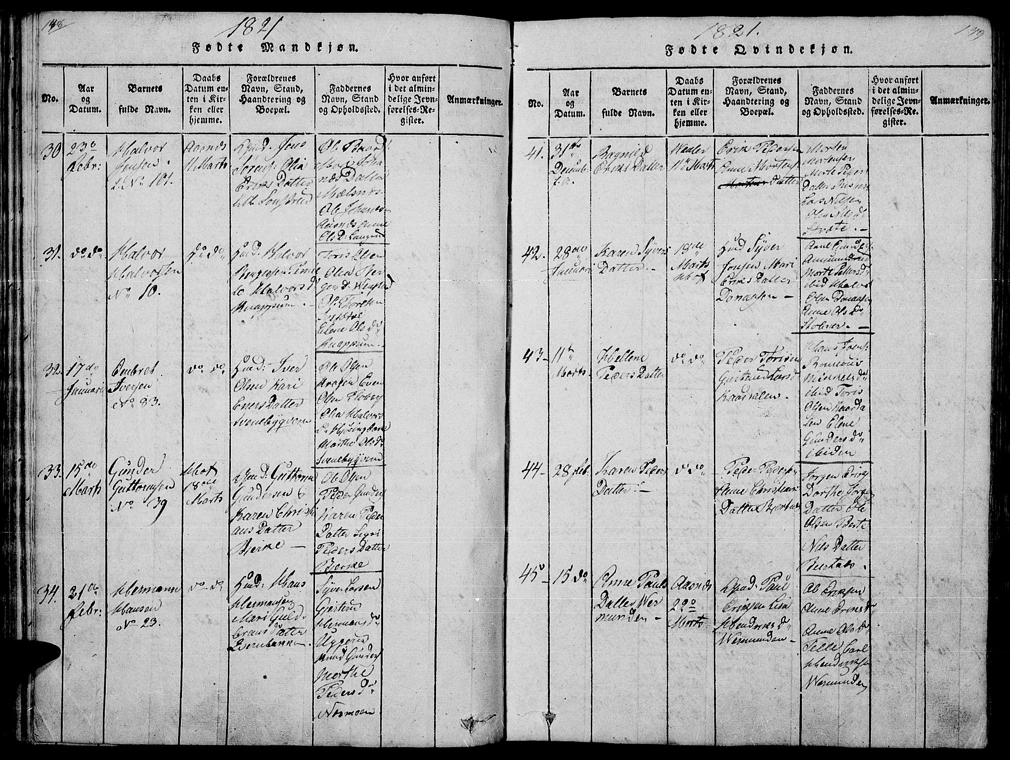 Hof prestekontor, AV/SAH-PREST-038/H/Ha/Haa/L0005: Parish register (official) no. 5, 1816-1822, p. 148-149