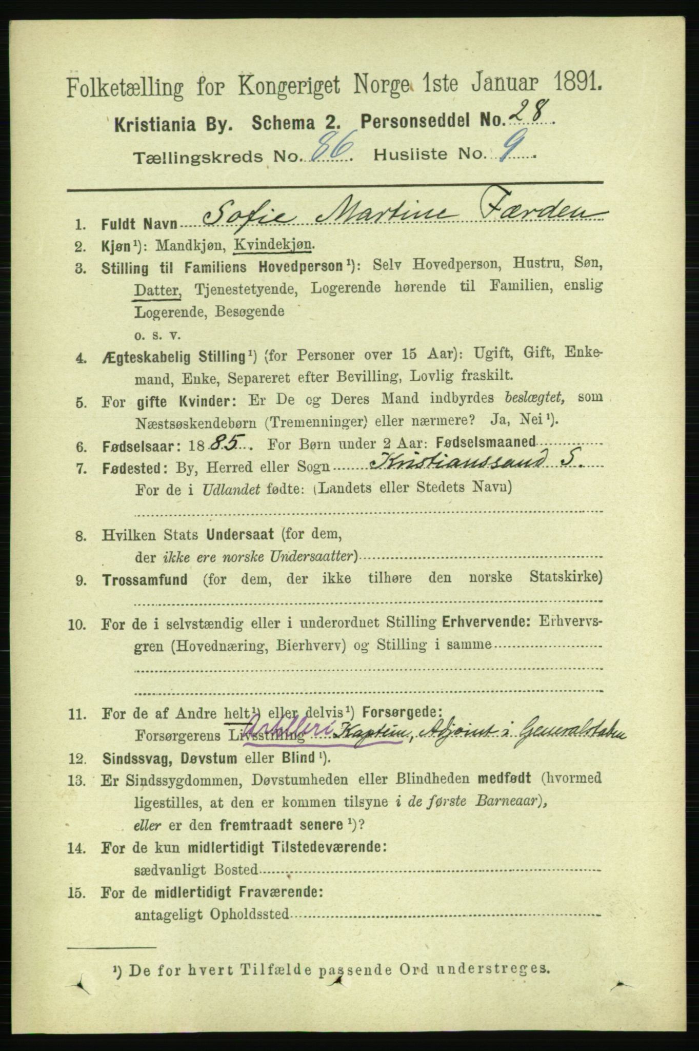 RA, 1891 census for 0301 Kristiania, 1891, p. 43305