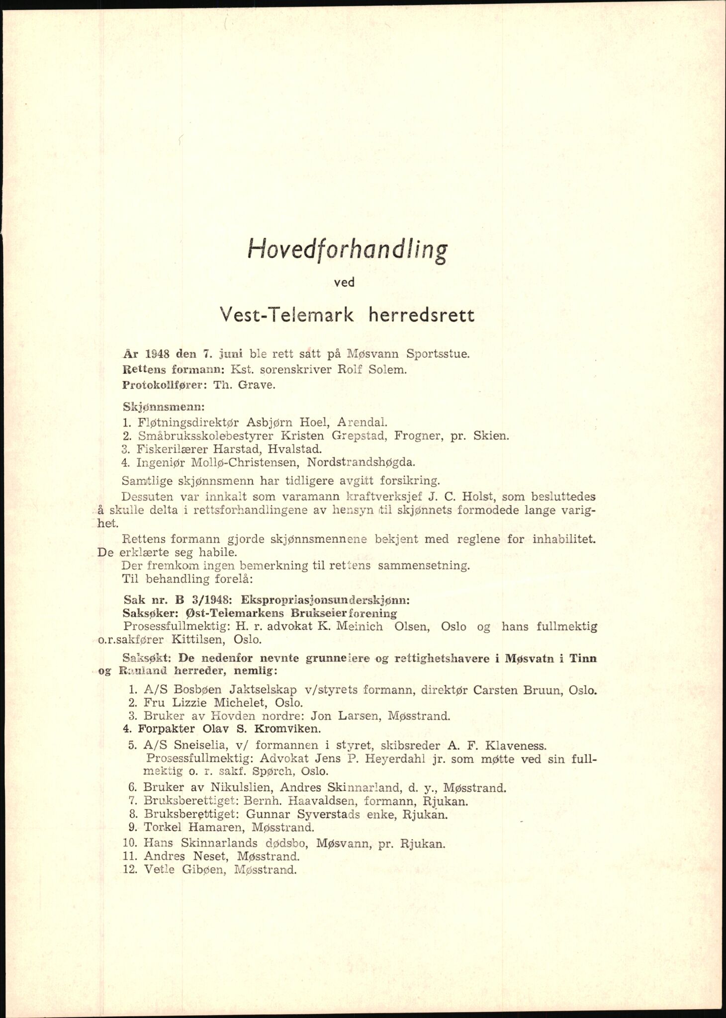 Vest-Telemark sorenskriveri, AV/SAKO-A-134/F/Fo/Fob/L0001: Skjønn/rettsbøker for kraftutbygging/veg, 1948-1963, p. 3
