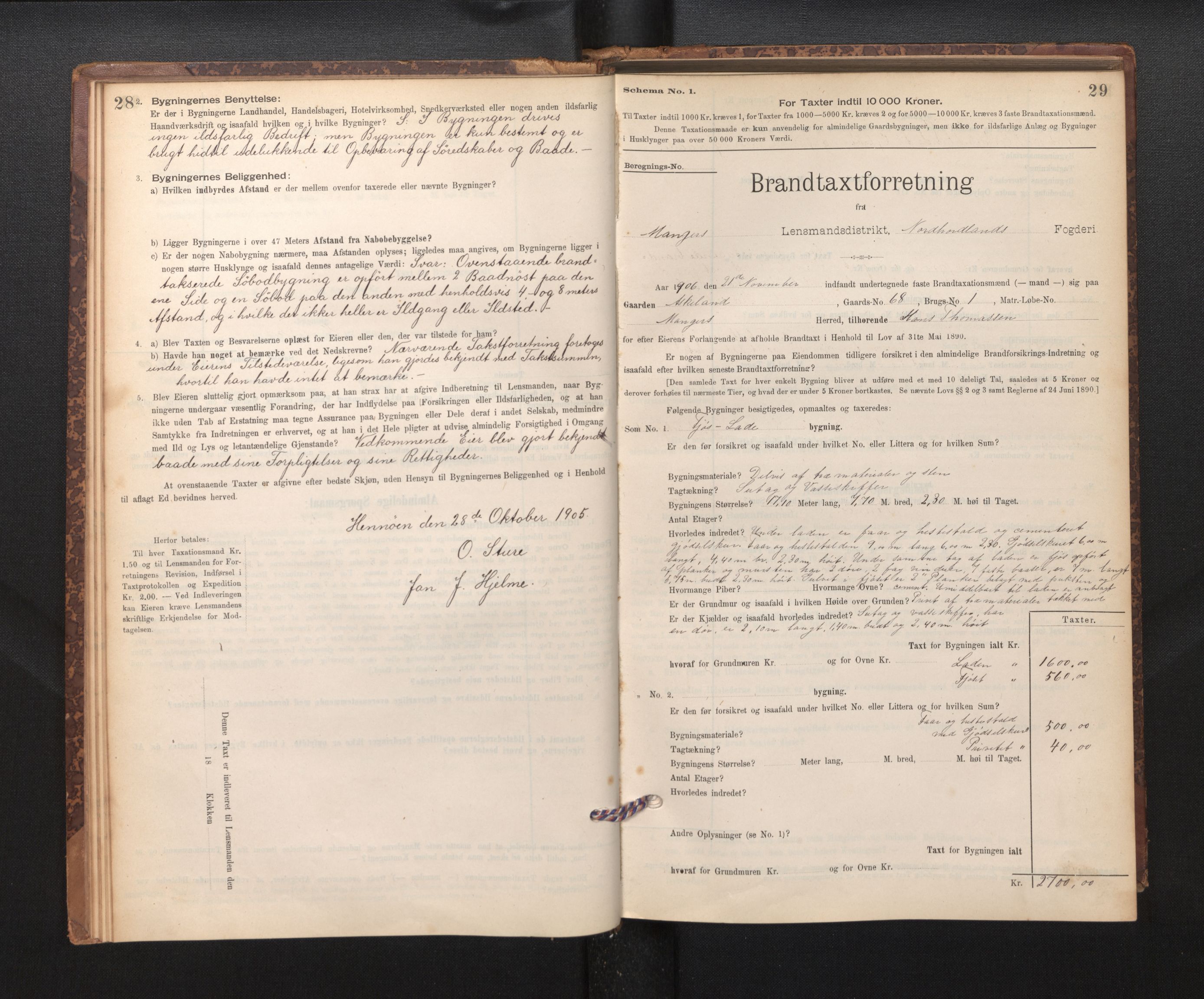 Lensmannen i Manger, SAB/A-33701/0012/L0004: Branntakstprotokoll, skjematakst, 1894-1952, p. 28-29