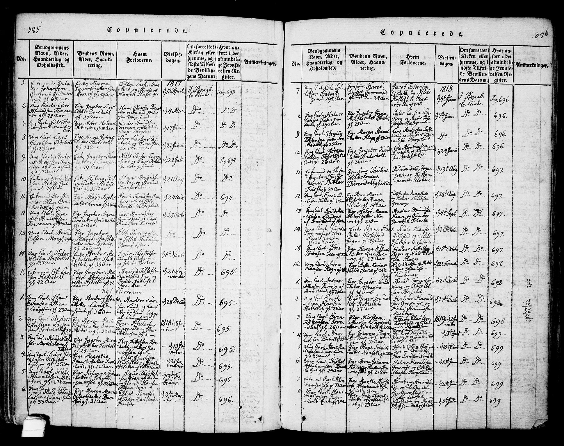 Bamble kirkebøker, SAKO/A-253/F/Fa/L0003: Parish register (official) no. I 3 /1, 1814-1834, p. 395-396