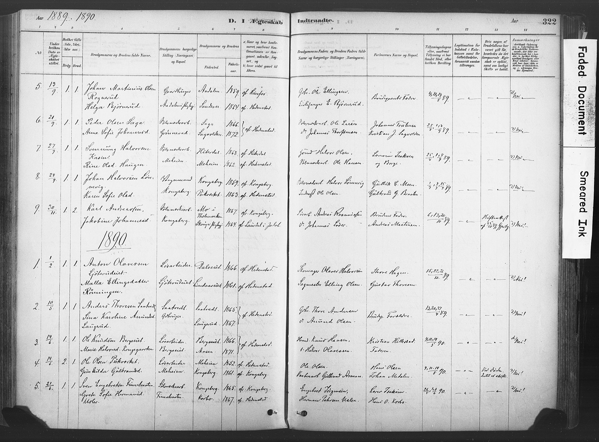 Sandsvær kirkebøker, AV/SAKO-A-244/F/Fd/L0001: Parish register (official) no. IV 1, 1878-1906, p. 322