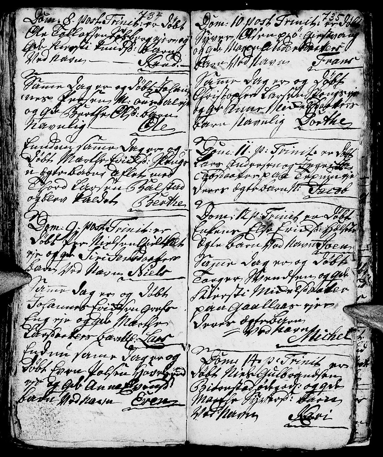 Nes prestekontor, Hedmark, AV/SAH-PREST-020/L/La/L0001: Parish register (copy) no. 1, 1663-1784, p. 734-735