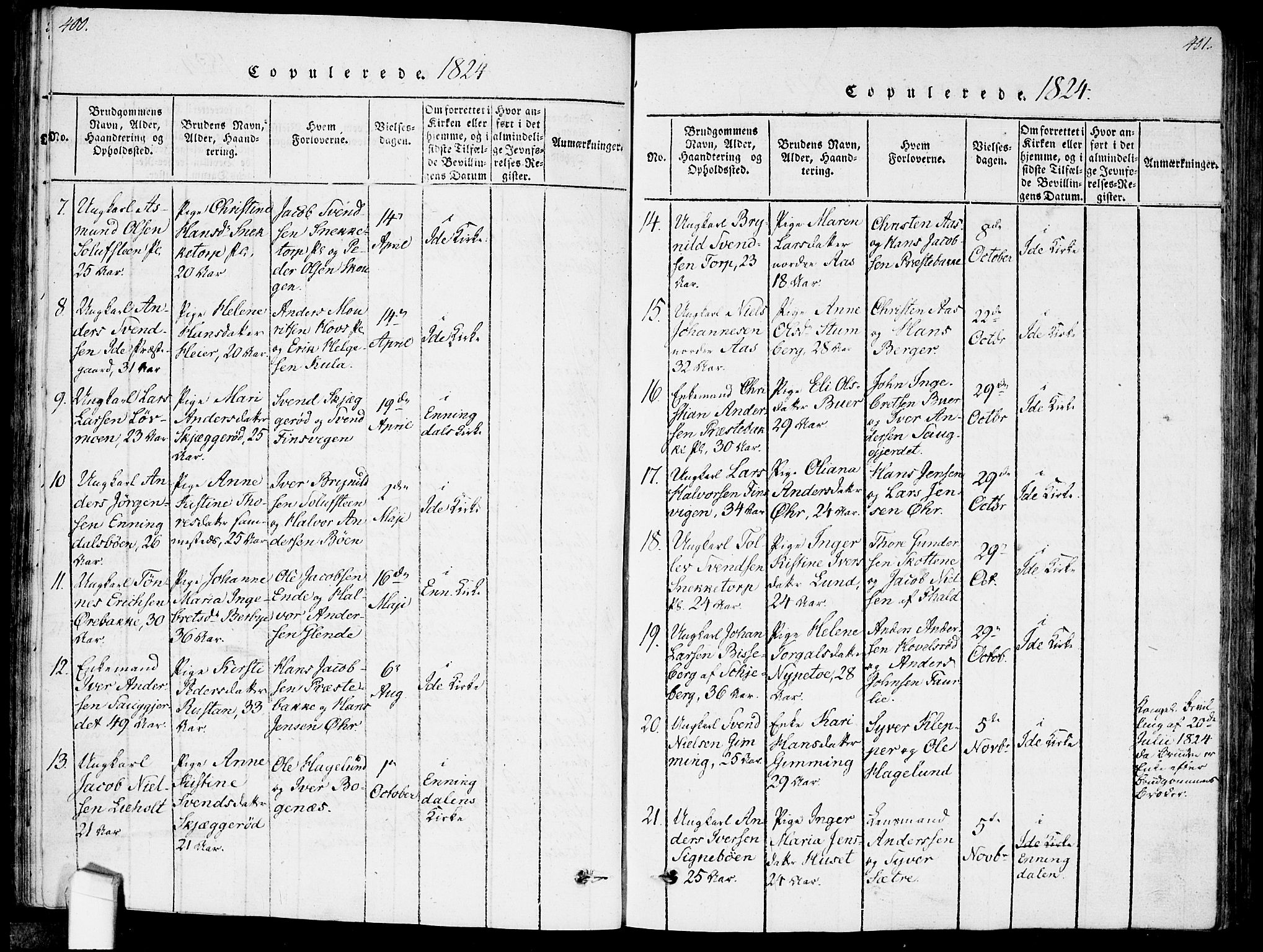 Idd prestekontor Kirkebøker, AV/SAO-A-10911/F/Fc/L0002: Parish register (official) no. III 2, 1815-1831, p. 400-401