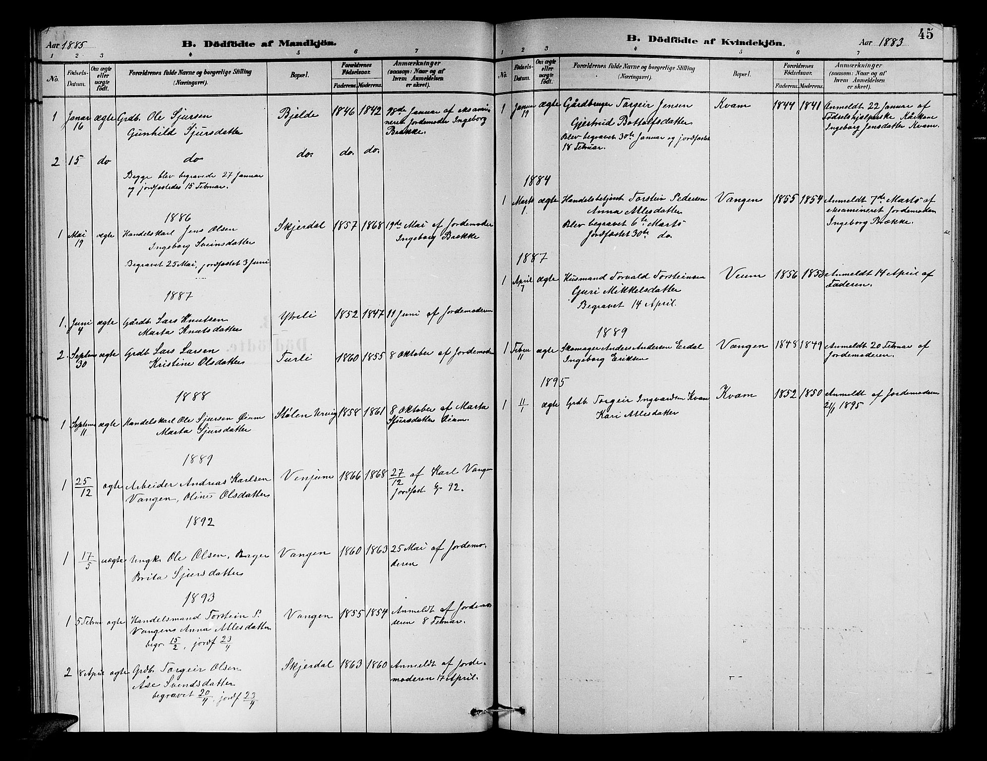 Aurland sokneprestembete, SAB/A-99937/H/Hb/Hba/L0002: Parish register (copy) no. A 2, 1880-1895, p. 45