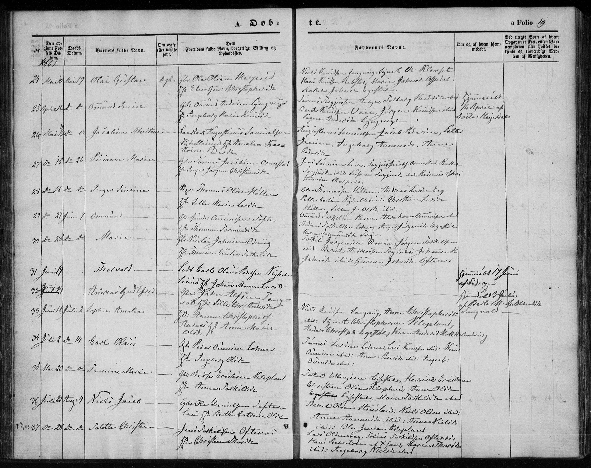 Søgne sokneprestkontor, SAK/1111-0037/F/Fa/Fab/L0010: Parish register (official) no. A 10, 1853-1869, p. 49