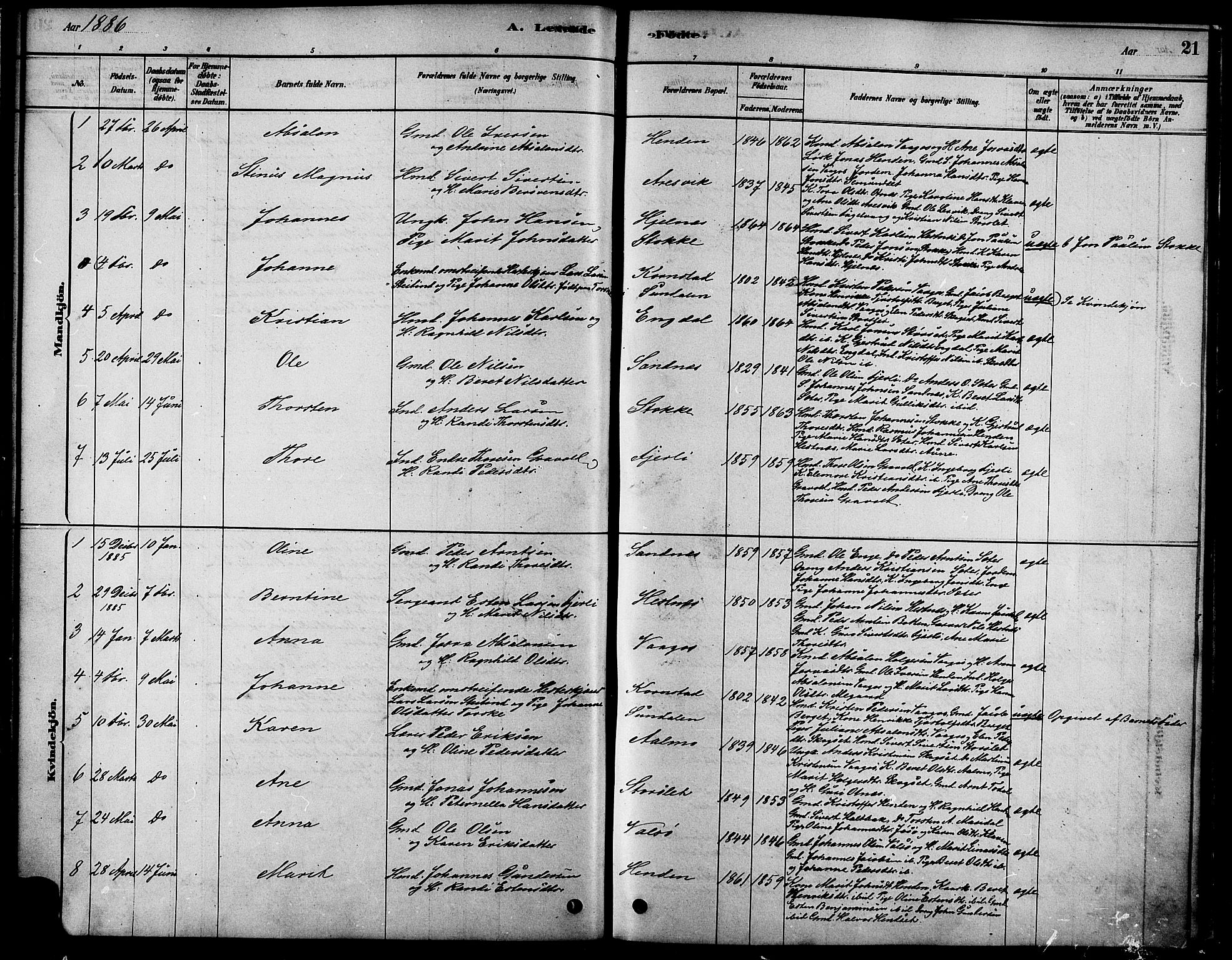 Ministerialprotokoller, klokkerbøker og fødselsregistre - Møre og Romsdal, AV/SAT-A-1454/580/L0924: Parish register (official) no. 580A01, 1878-1887, p. 21