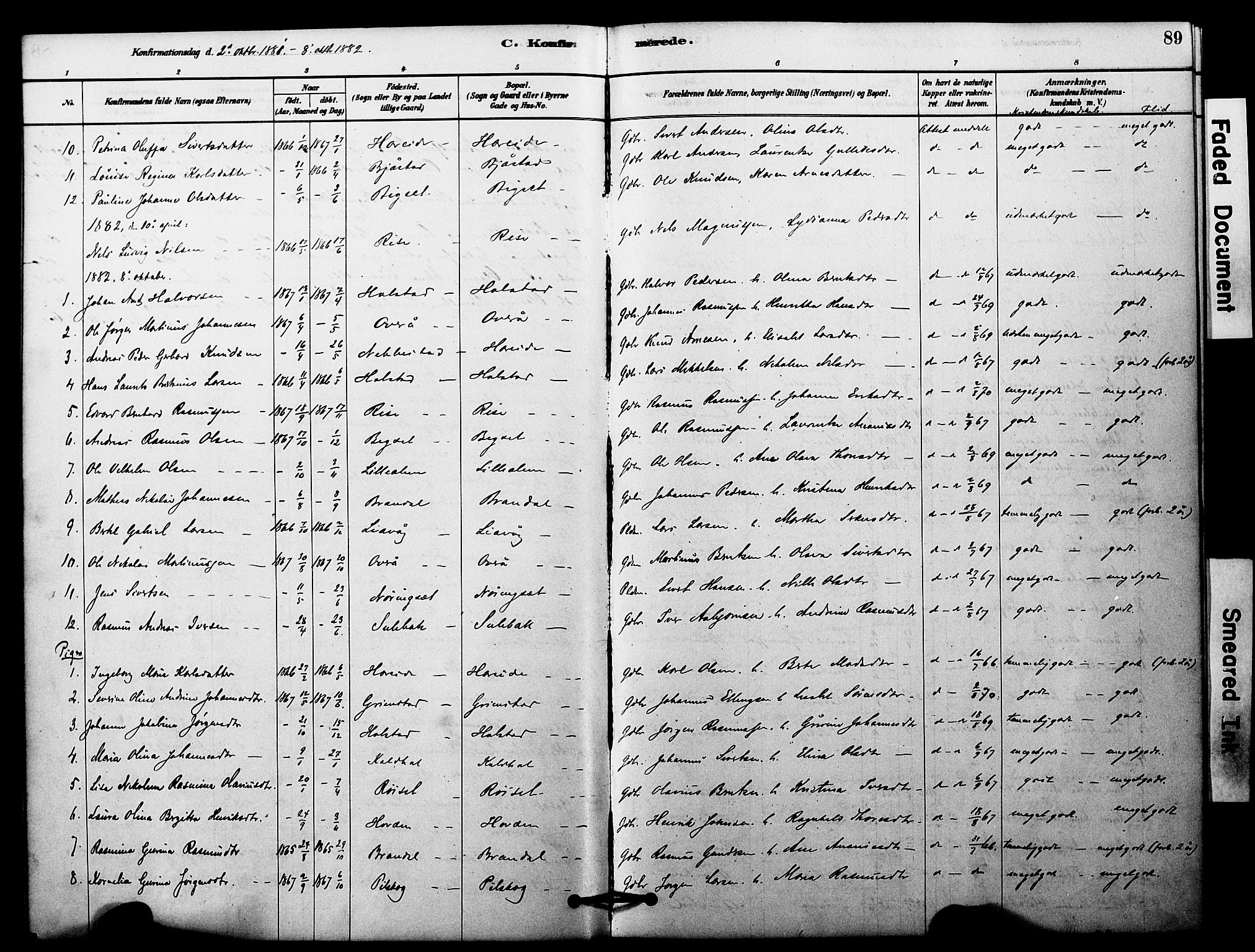 Ministerialprotokoller, klokkerbøker og fødselsregistre - Møre og Romsdal, SAT/A-1454/510/L0122: Parish register (official) no. 510A02, 1878-1897, p. 89