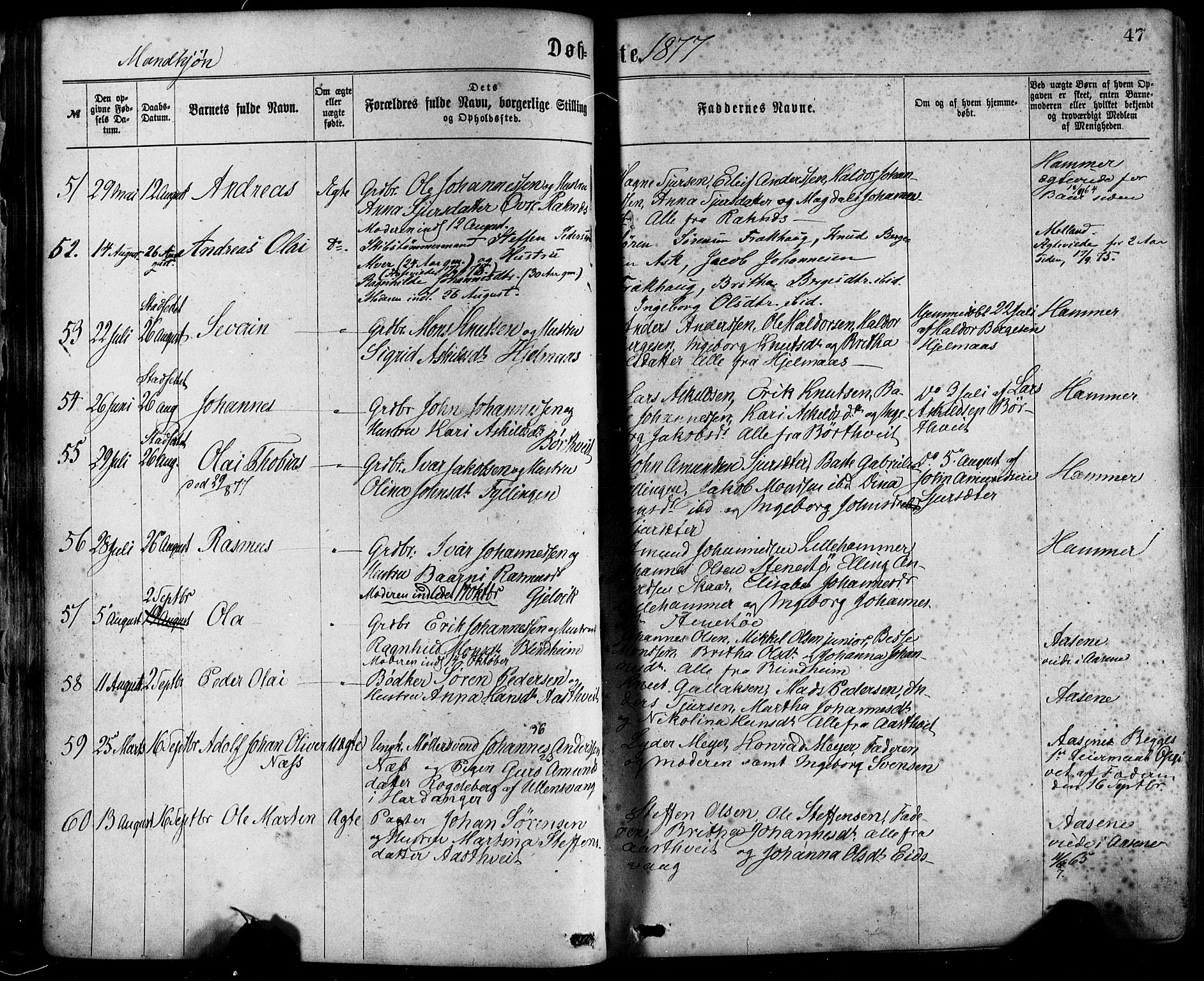 Hamre sokneprestembete, AV/SAB-A-75501/H/Ha/Haa/Haaa/L0015: Parish register (official) no. A 15, 1870-1881, p. 47