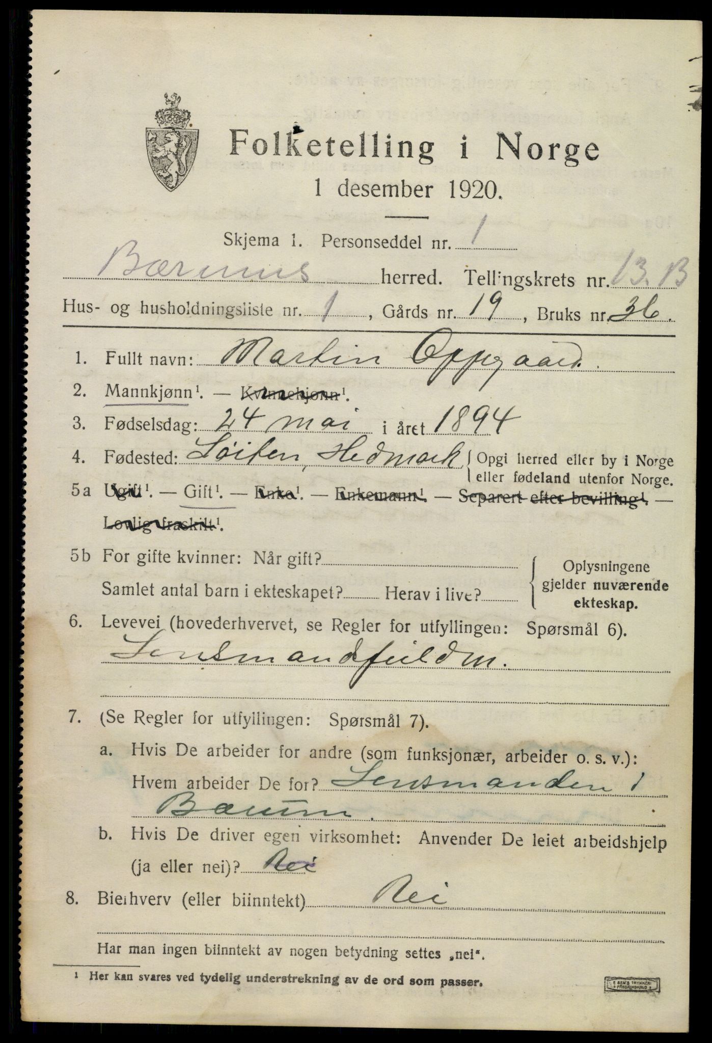 SAO, 1920 census for Bærum, 1920, p. 34290