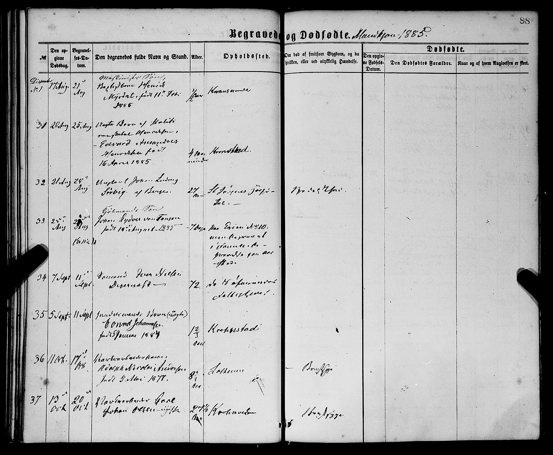 St. Jørgens hospital og Årstad sokneprestembete, AV/SAB-A-99934: Parish register (official) no. A 11, 1864-1886, p. 88