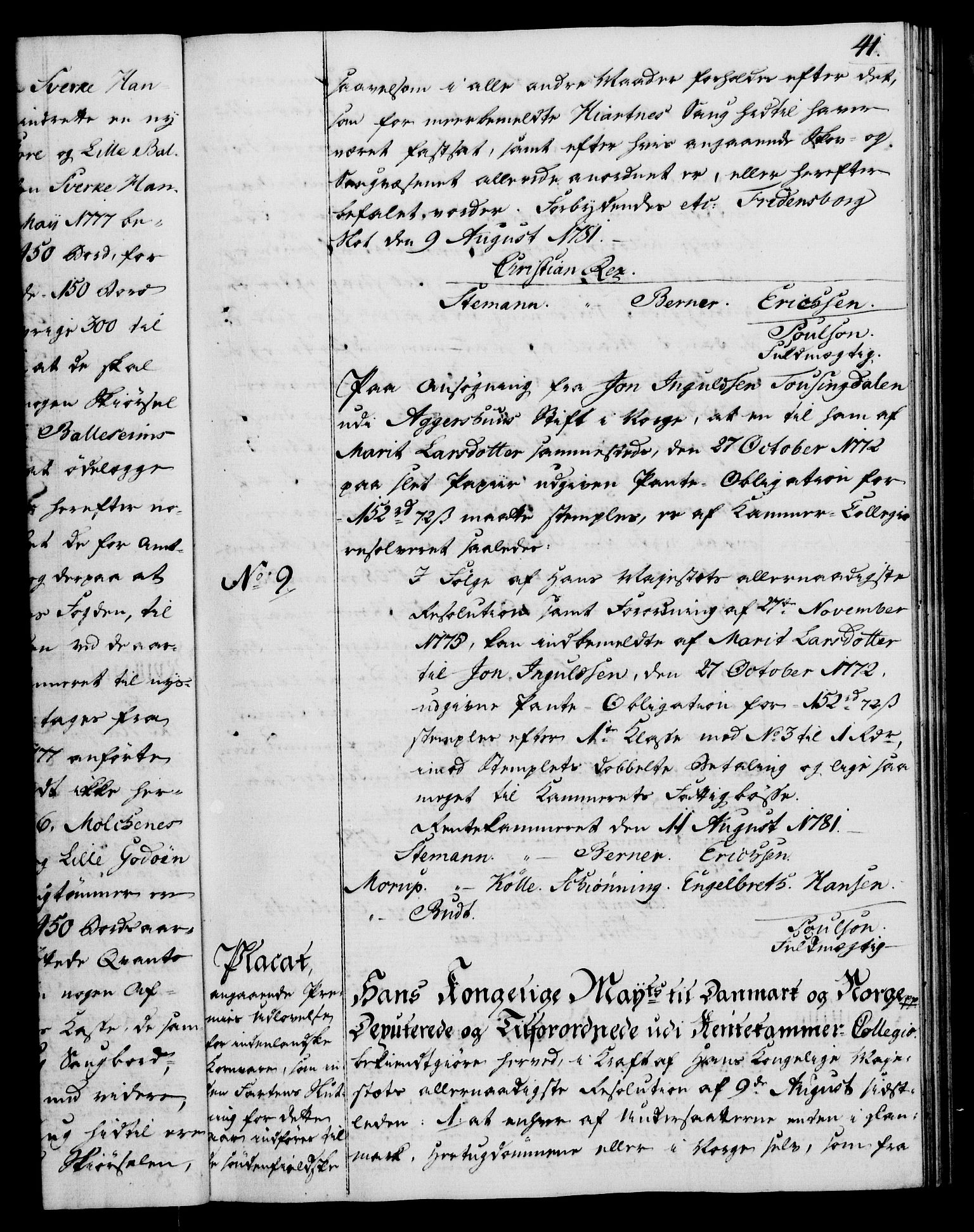 Rentekammeret, Kammerkanselliet, AV/RA-EA-3111/G/Gg/Gga/L0012: Norsk ekspedisjonsprotokoll med register (merket RK 53.12), 1781-1783, p. 41