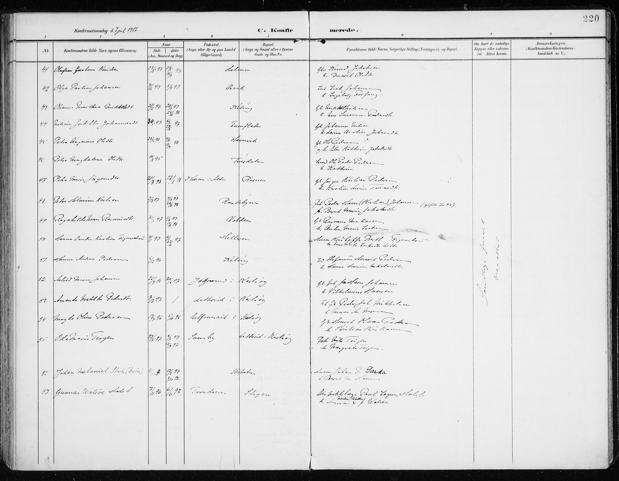 Lyngen sokneprestembete, AV/SATØ-S-1289/H/He/Hea/L0011kirke: Parish register (official) no. 11, 1903-1913, p. 220