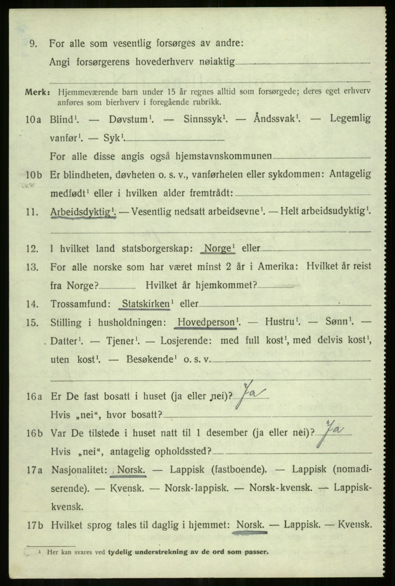 SATØ, 1920 census for Salangen, 1920, p. 3909