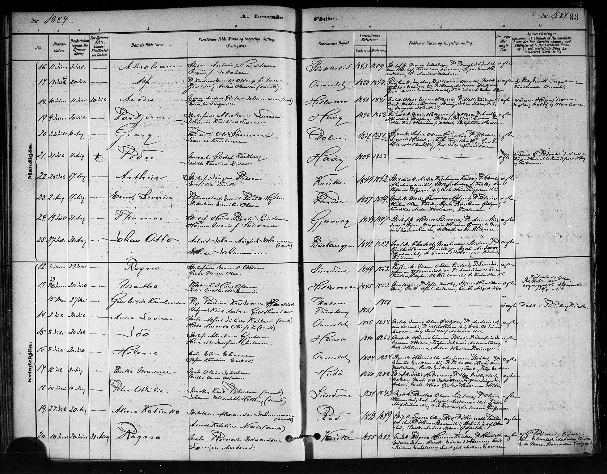 Tjøme kirkebøker, AV/SAKO-A-328/F/Fa/L0001: Parish register (official) no. I 1, 1879-1890, p. 33