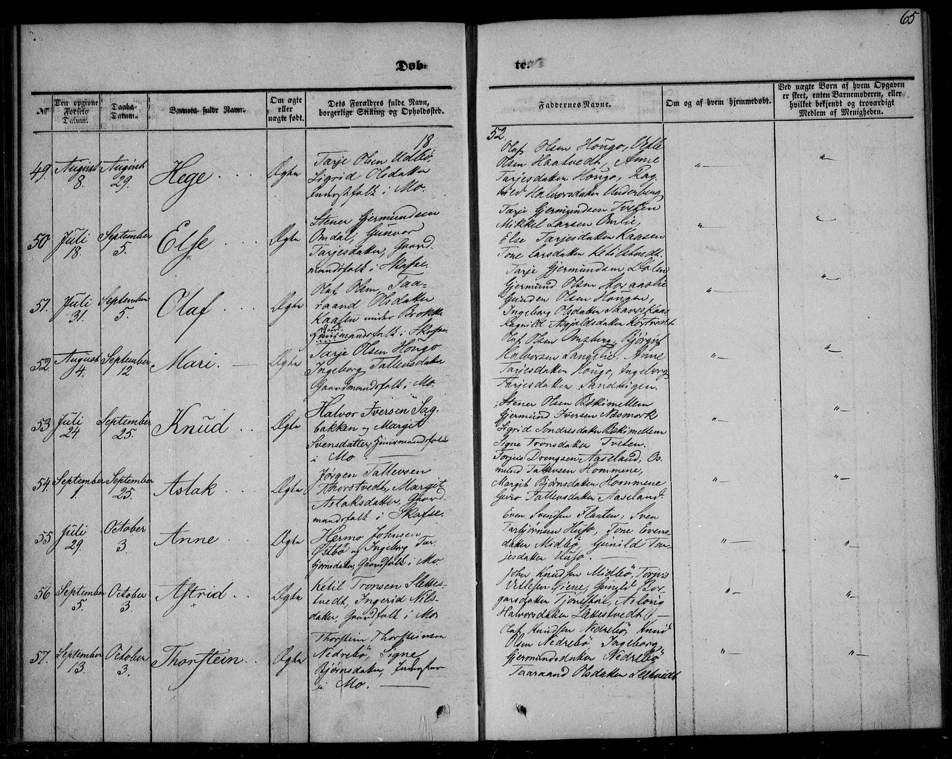 Mo kirkebøker, AV/SAKO-A-286/F/Fa/L0005: Parish register (official) no. I 5, 1844-1864, p. 65