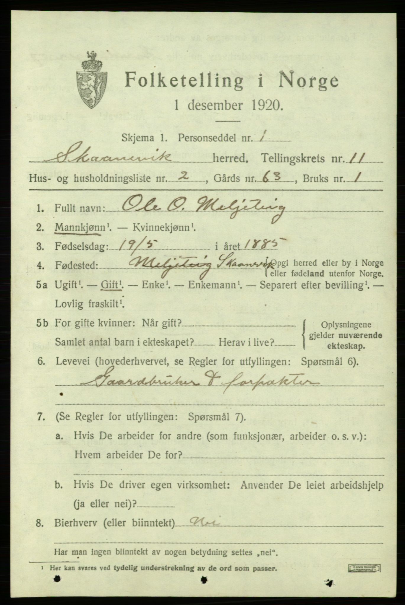 SAB, 1920 census for Skånevik, 1920, p. 5179