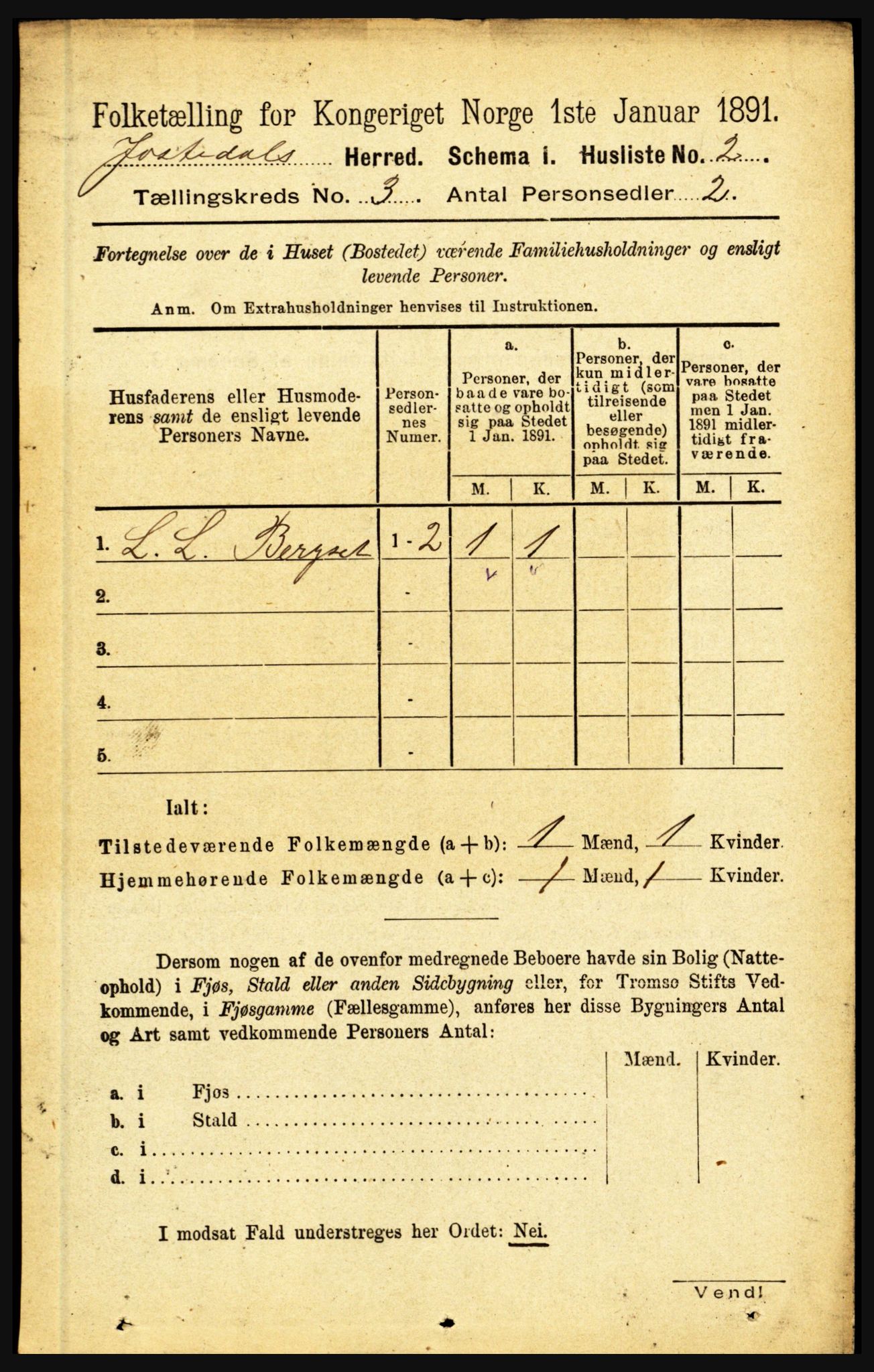 RA, 1891 census for 1427 Jostedal, 1891, p. 868