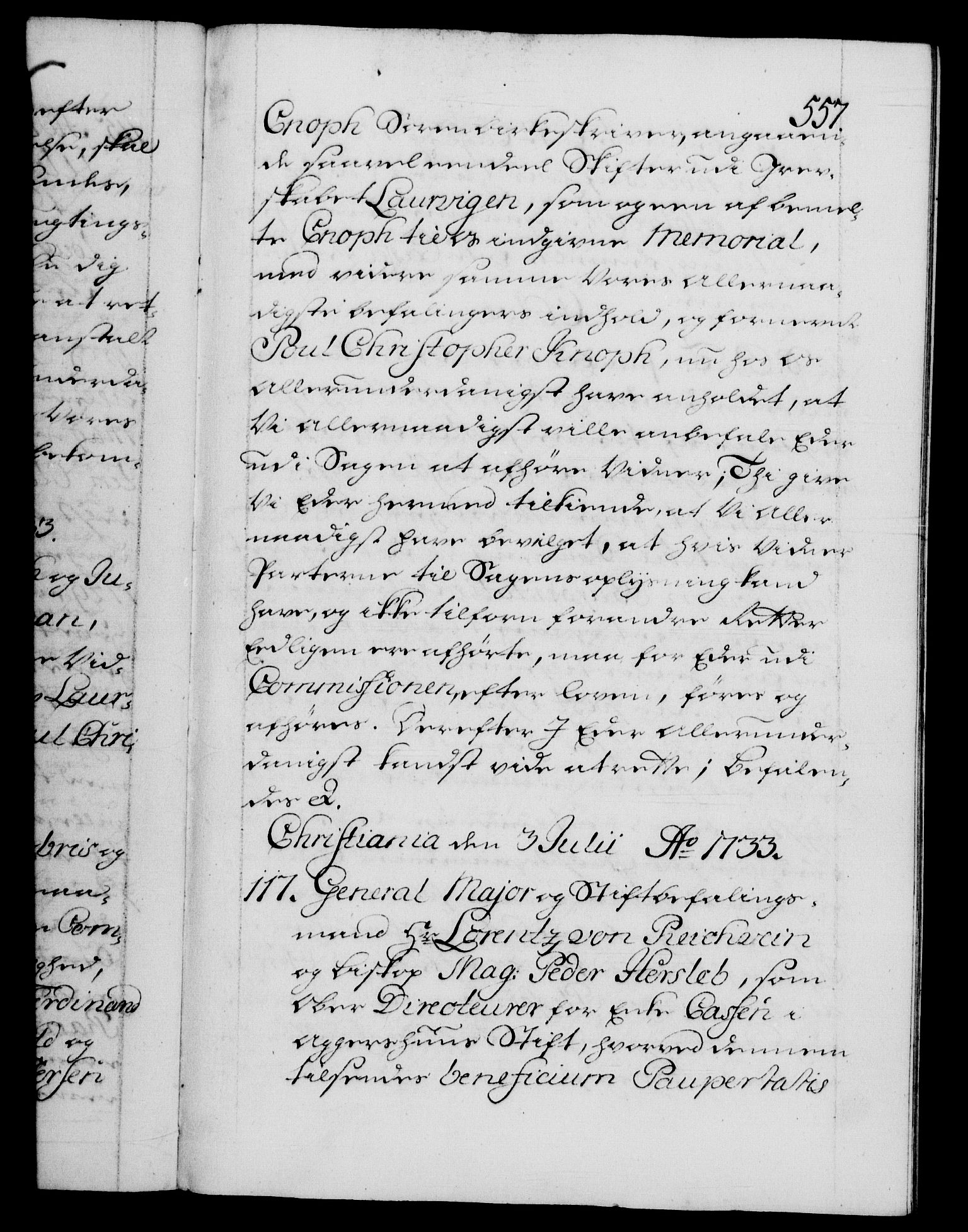 Danske Kanselli 1572-1799, AV/RA-EA-3023/F/Fc/Fca/Fcab/L0025: Norske tegnelser, 1730-1733, p. 557a