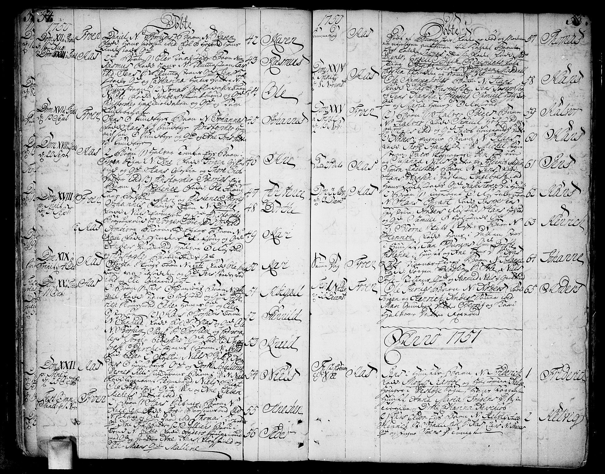 Ås prestekontor Kirkebøker, AV/SAO-A-10894/F/Fa/L0001: Parish register (official) no. I 1, 1742-1778, p. 54-55