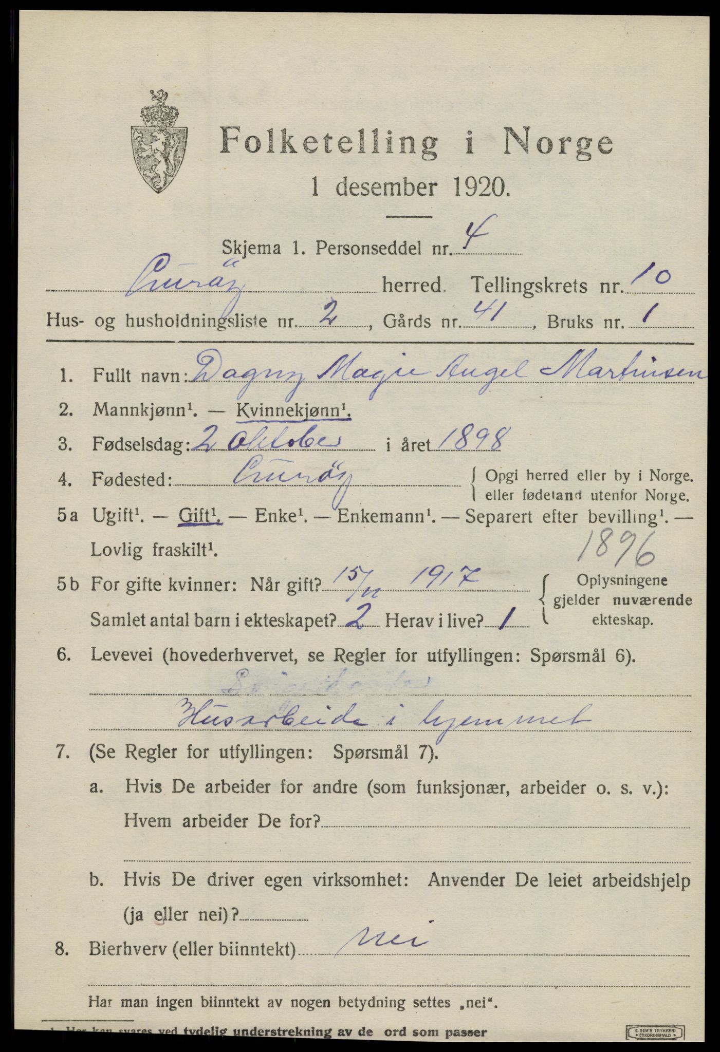 SAT, 1920 census for Lurøy, 1920, p. 4439