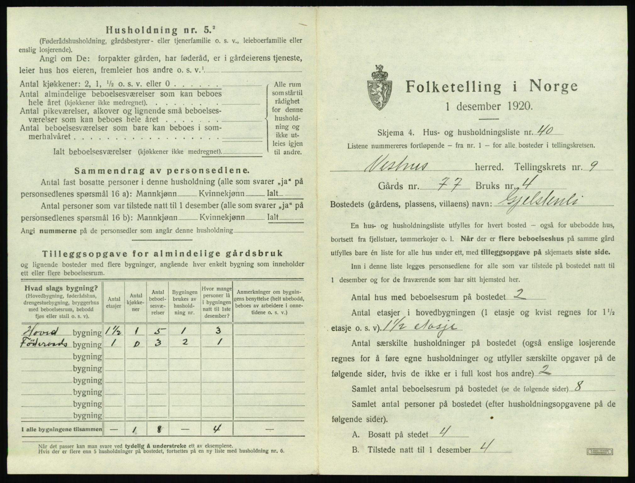 SAT, 1920 census for Vestnes, 1920, p. 1015