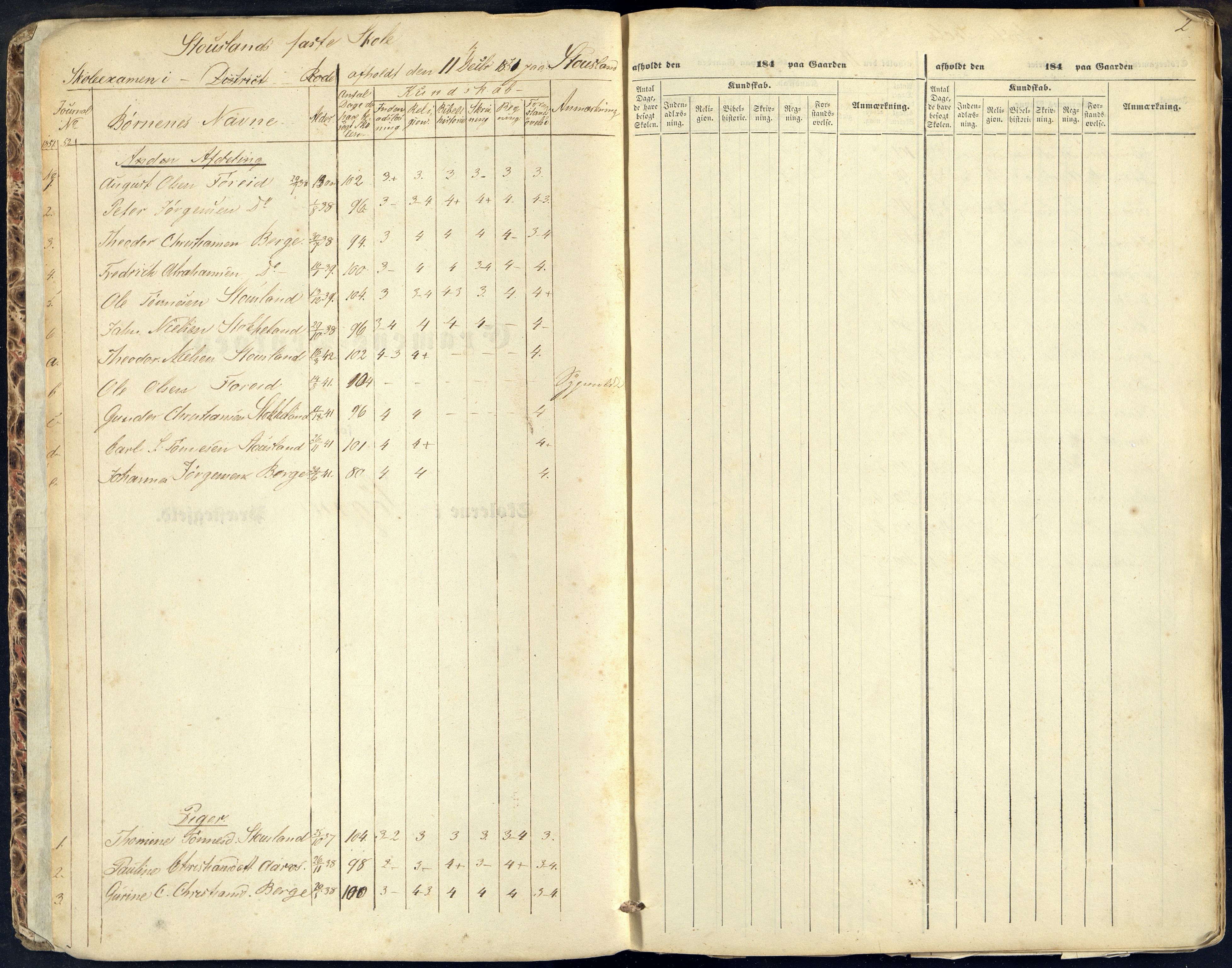 Søgne og Greipstad kommune - Skolestyret, ARKSOR/1018SG510/G/L0001: Eksamensprotokoll, 1851-1866