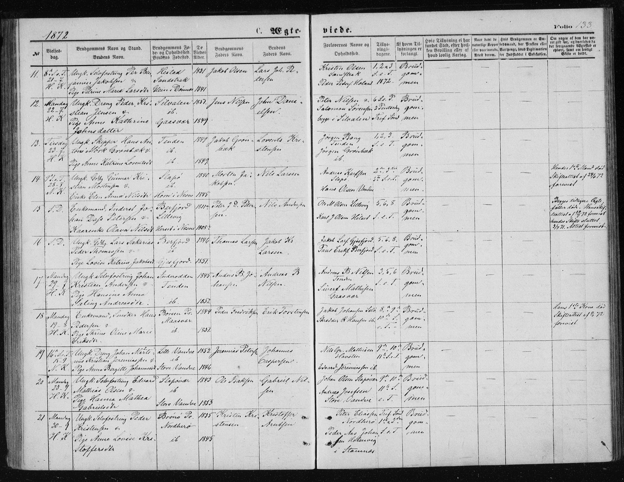 Ministerialprotokoller, klokkerbøker og fødselsregistre - Nordland, AV/SAT-A-1459/834/L0506: Parish register (official) no. 834A04, 1872-1878, p. 133