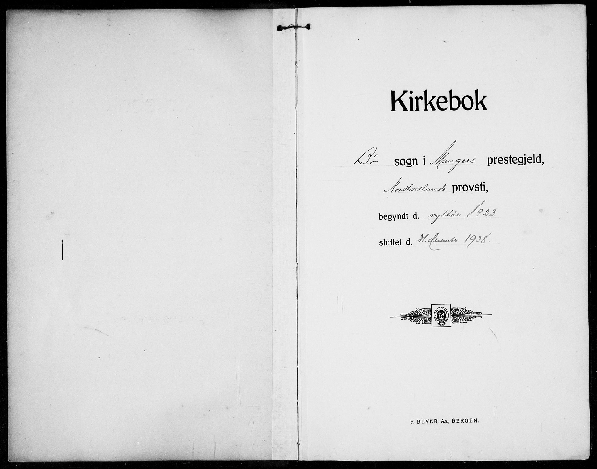 Manger sokneprestembete, AV/SAB-A-76801/H/Hab: Parish register (copy) no. B  5, 1922-1938