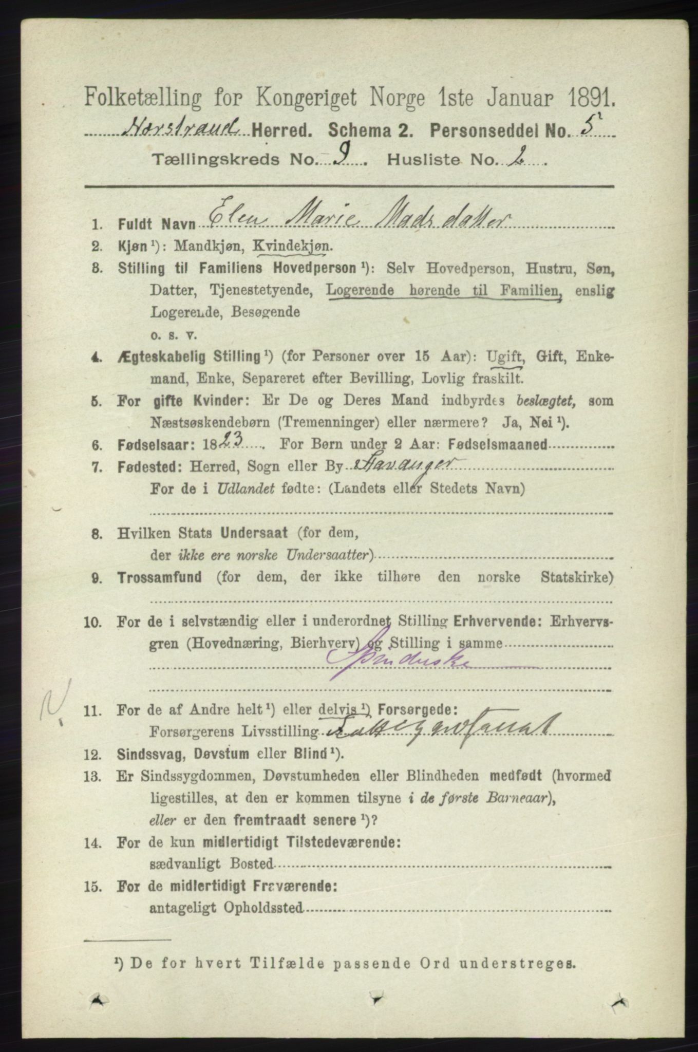 RA, 1891 census for 1139 Nedstrand, 1891, p. 1668