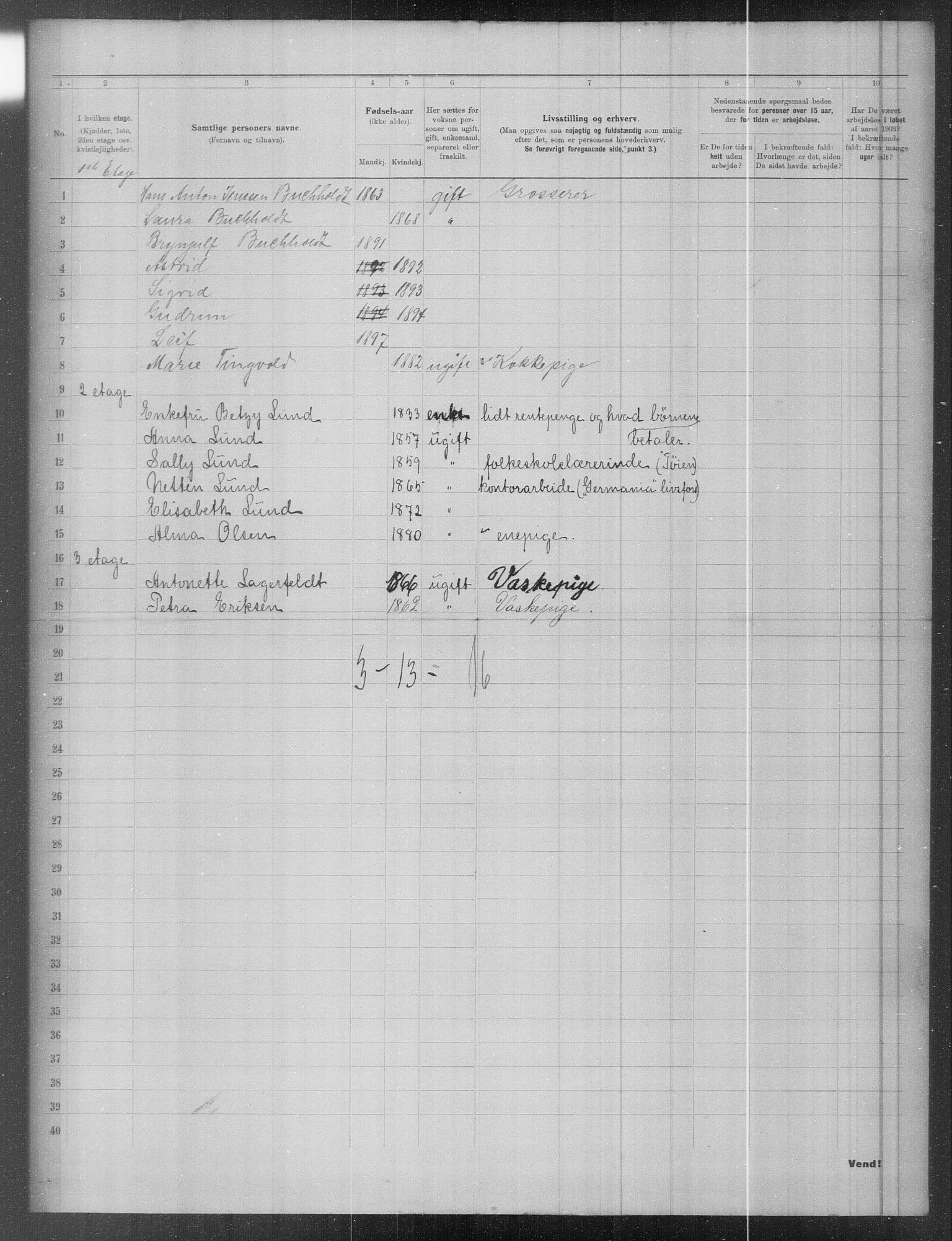 OBA, Municipal Census 1903 for Kristiania, 1903, p. 5796