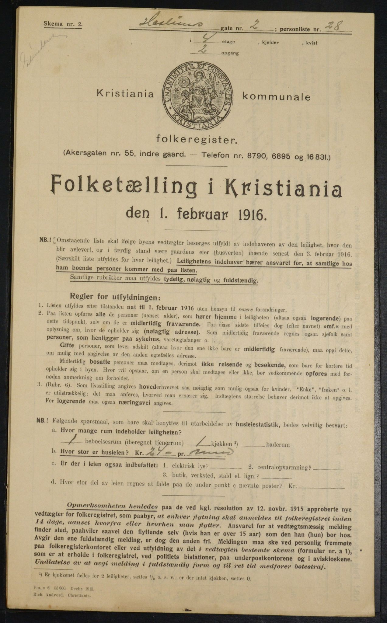 OBA, Municipal Census 1916 for Kristiania, 1916, p. 27149