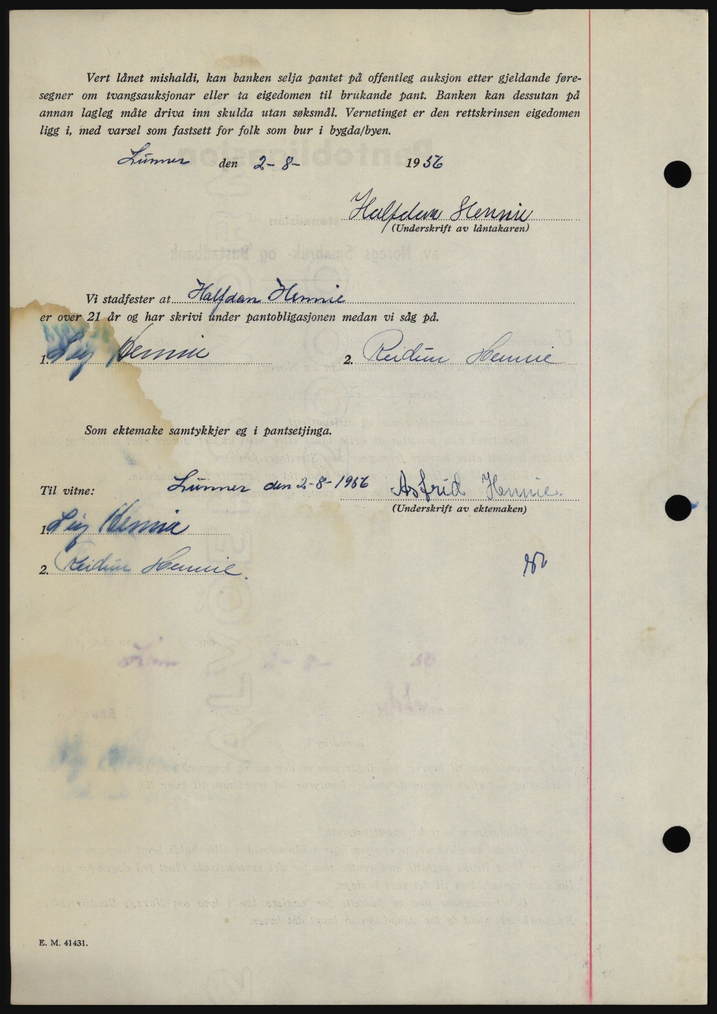 Hadeland og Land tingrett, AV/SAH-TING-010/H/Hb/Hbc/L0034: Mortgage book no. B34, 1956-1956, Diary no: : 2141/1956