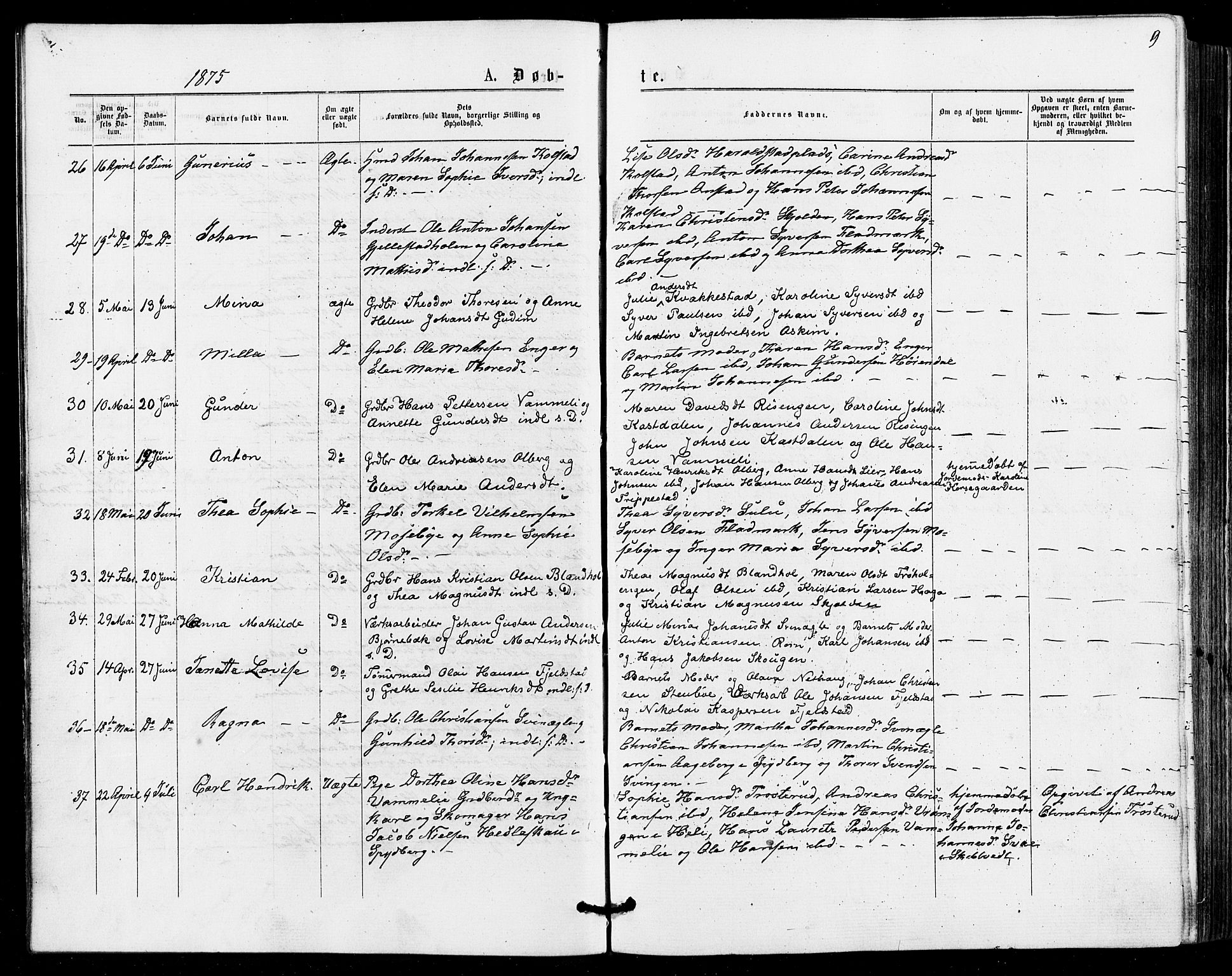 Askim prestekontor Kirkebøker, AV/SAO-A-10900/F/Fa/L0006: Parish register (official) no. 6, 1874-1881, p. 9