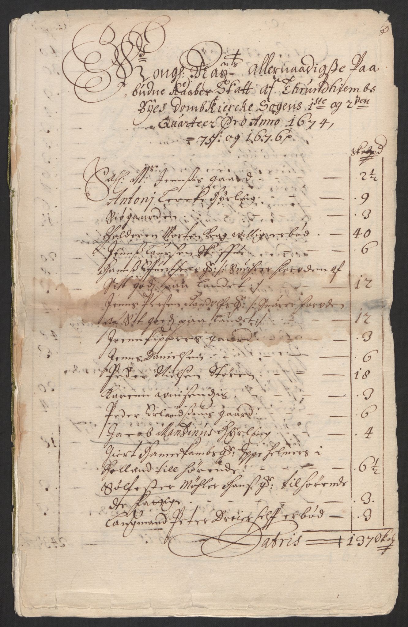 Rentekammeret inntil 1814, Reviderte regnskaper, Byregnskaper, AV/RA-EA-4066/R/Rs/L0504: [S1] Kontribusjonsregnskap, 1631-1684, p. 194