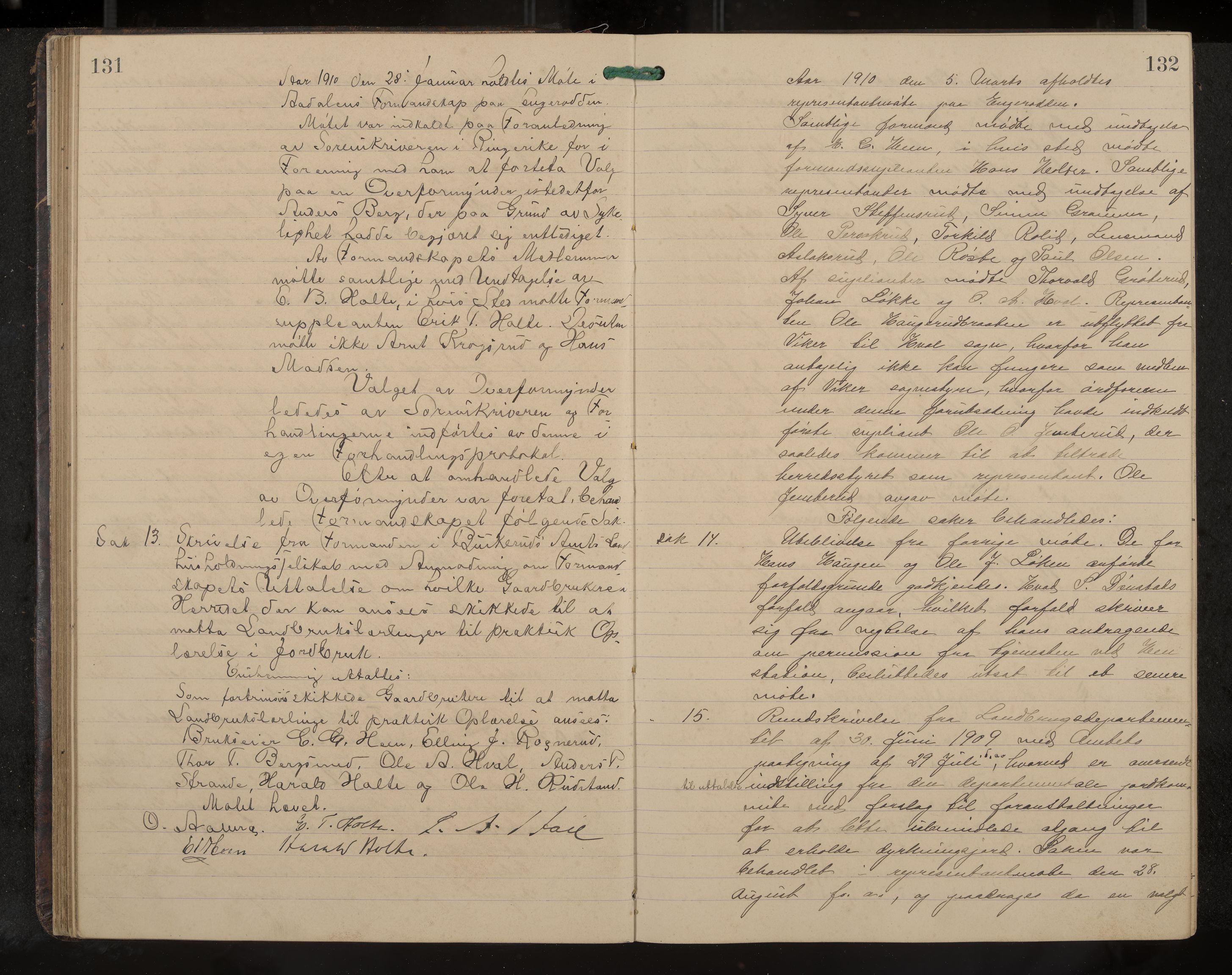 Ådal formannskap og sentraladministrasjon, IKAK/0614021/A/Aa/L0003: Møtebok, 1907-1914, p. 131-132