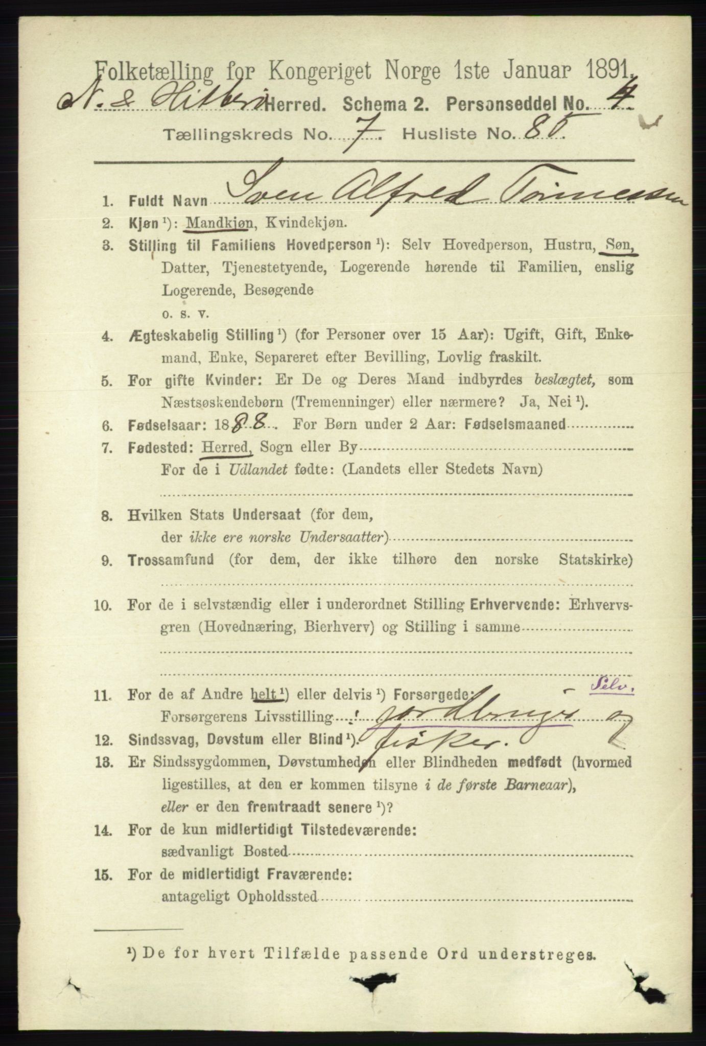 RA, 1891 census for 1043 Hidra og Nes, 1891, p. 3231