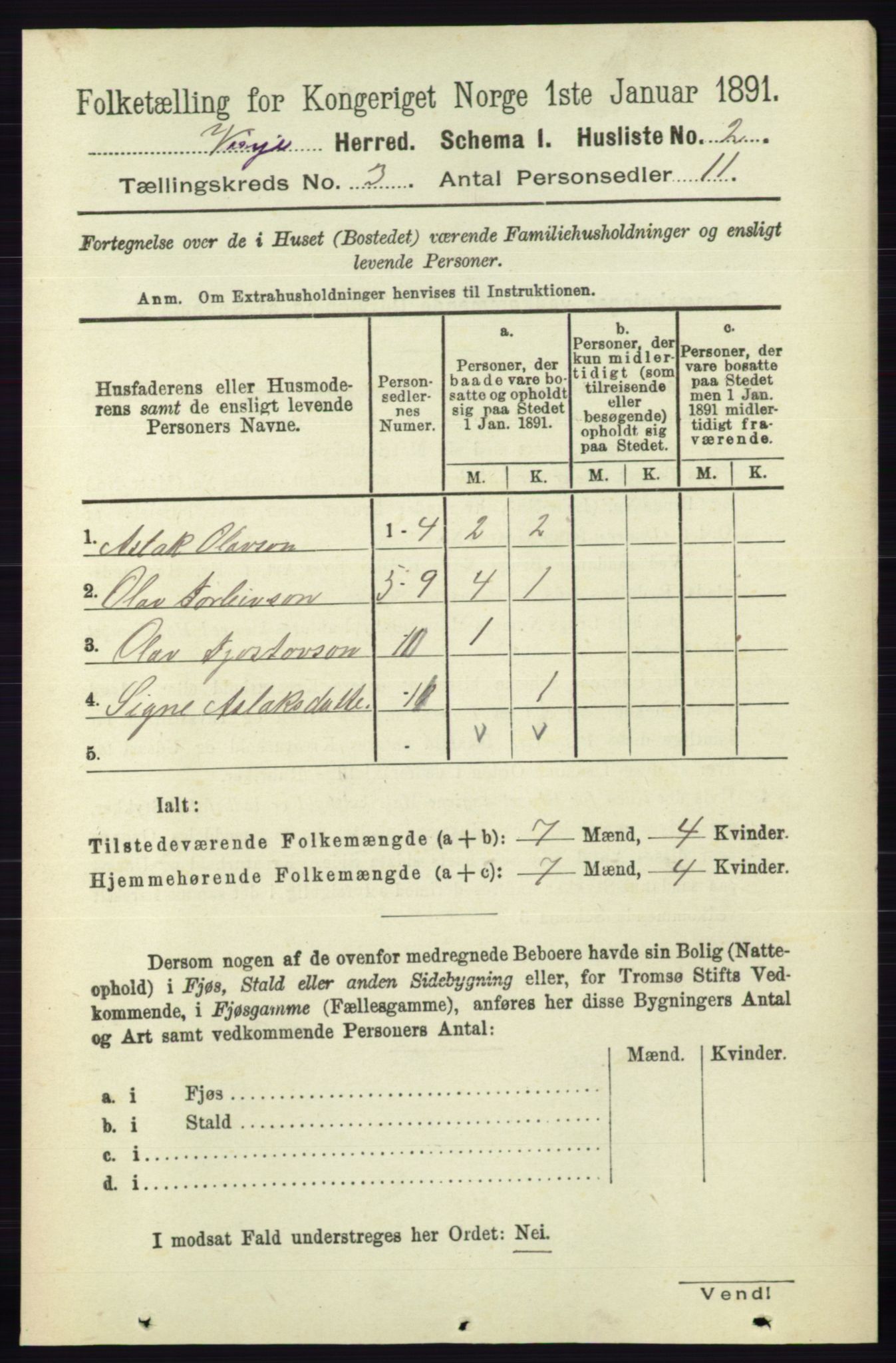 RA, 1891 census for 0834 Vinje, 1891, p. 602