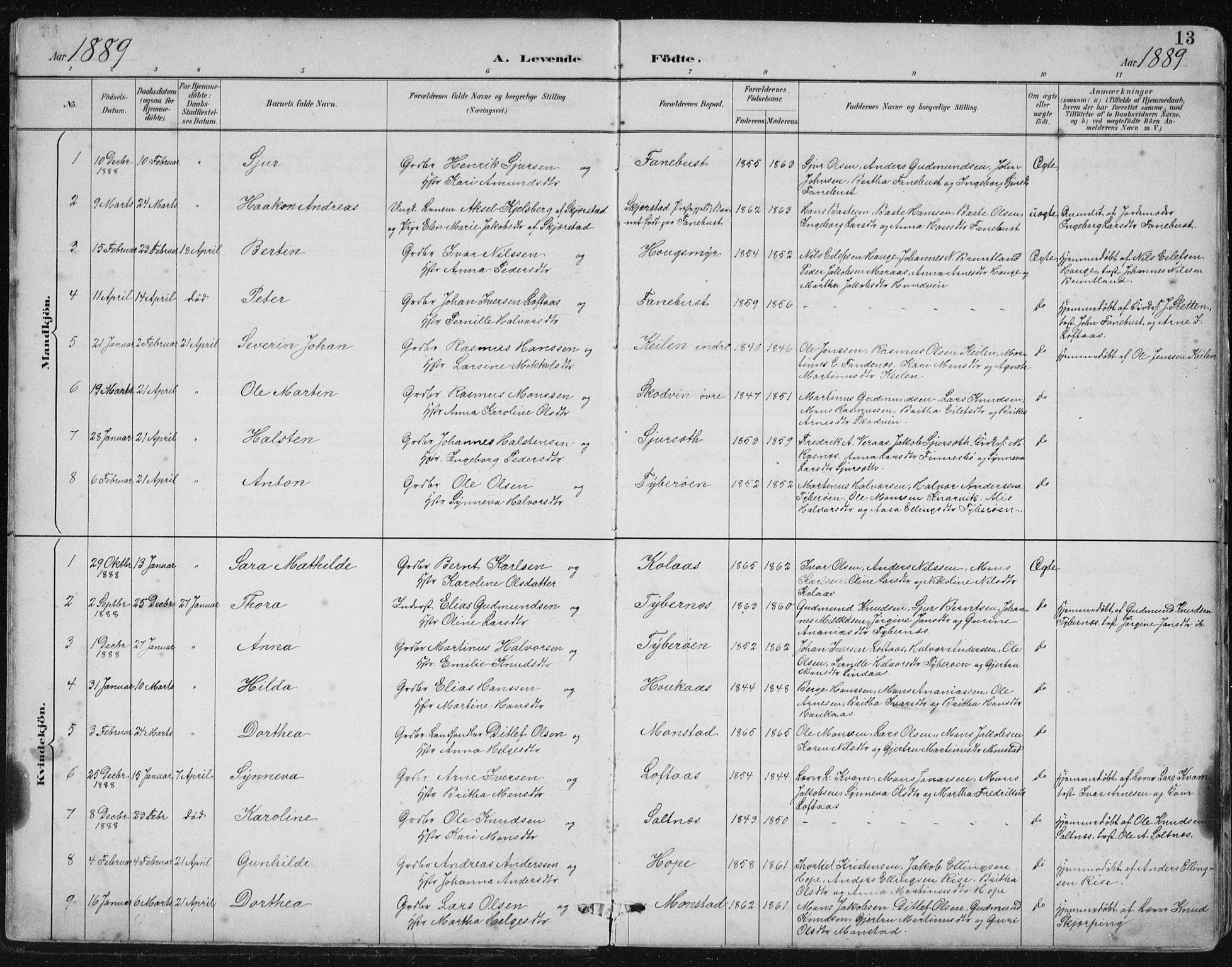 Lindås Sokneprestembete, SAB/A-76701/H/Hab: Parish register (copy) no. B 3, 1886-1914, p. 13