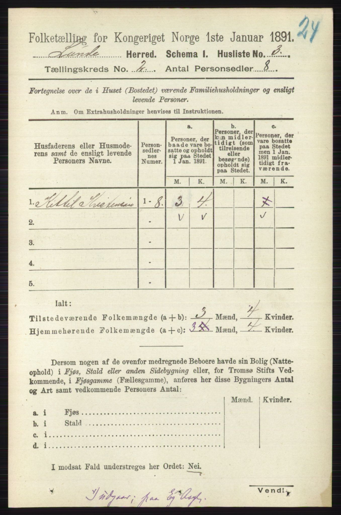 RA, 1891 census for 0820 Lunde, 1891, p. 294